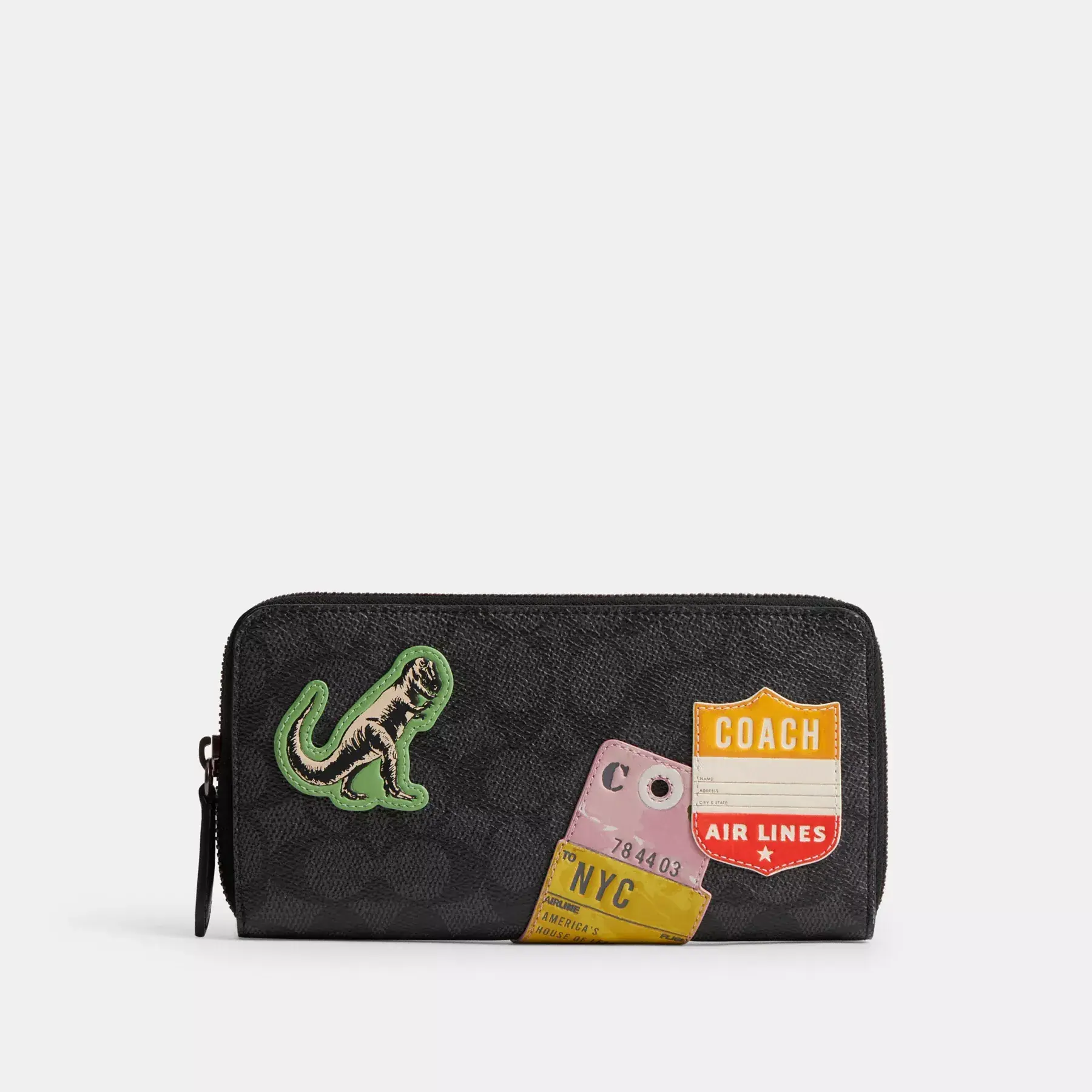 Accordion Wallet In Signature Canvas With Patches Charcoal Multi