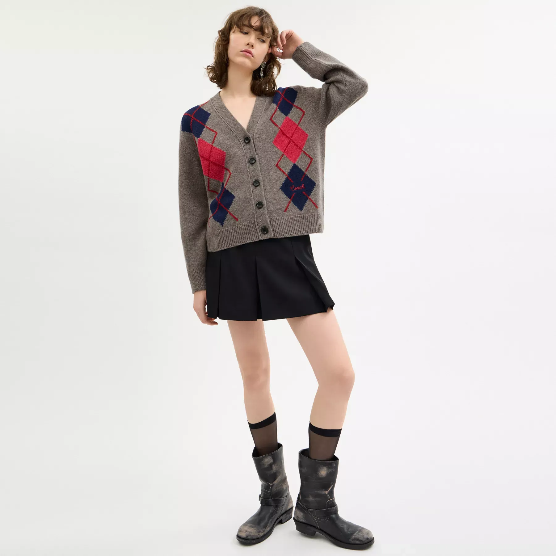 Argyle Cardigan Sweater Grey Multi Argyle Cardigan Sweater Grey Multi