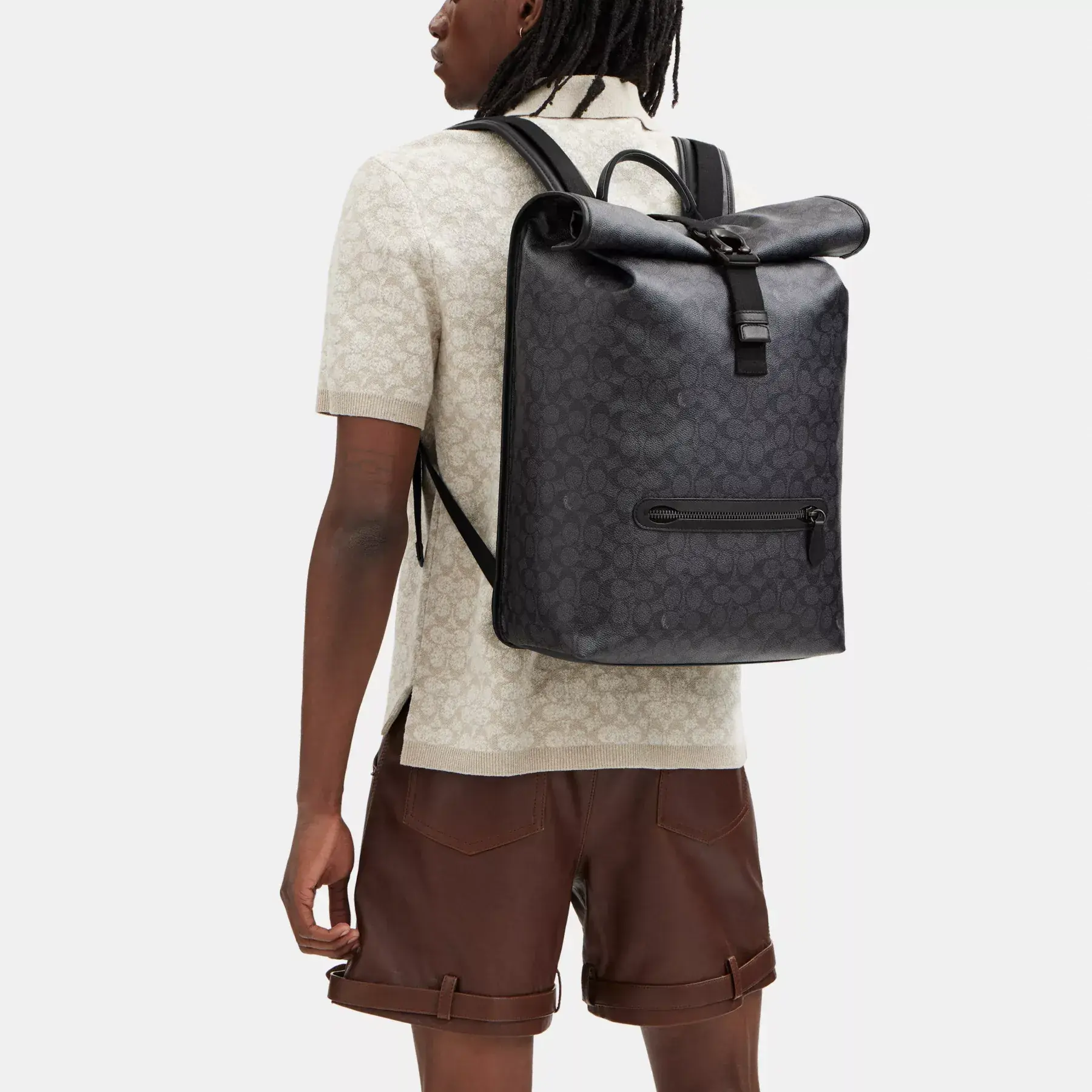 Beck Roll Top Backpack In Signature Canvas Charcoal Beck Roll Top Backpack In Signature Canvas Charcoal