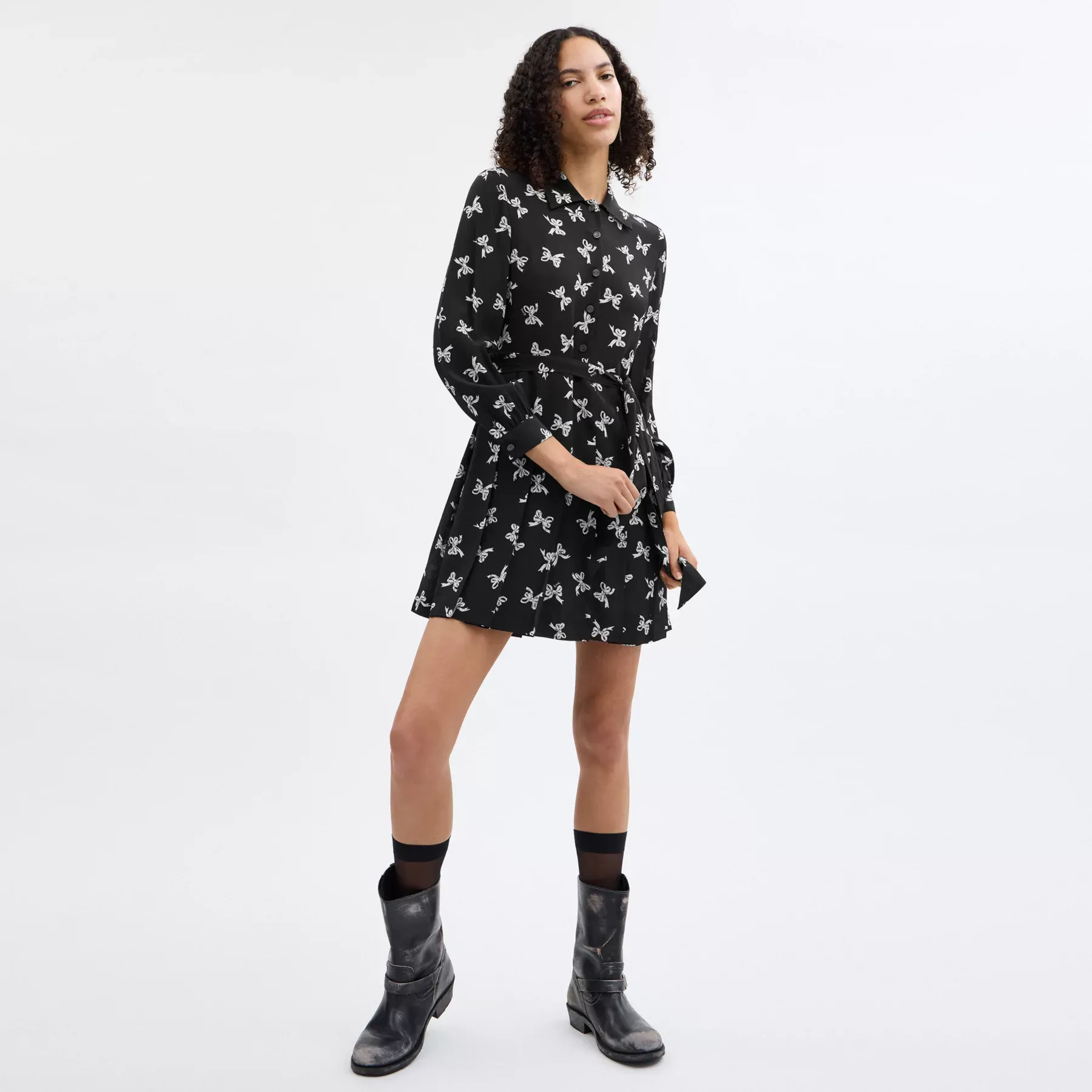 Bow Print Silk Dress Black Multi Bow Print Silk Dress Black Multi