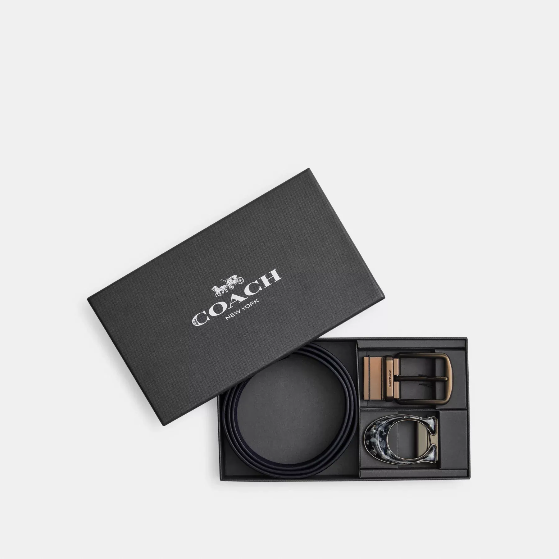 Boxed Harness And Signature Buckle Cut-To-Size Reversible Belt, 38mm Charcoal/Midnight Navy