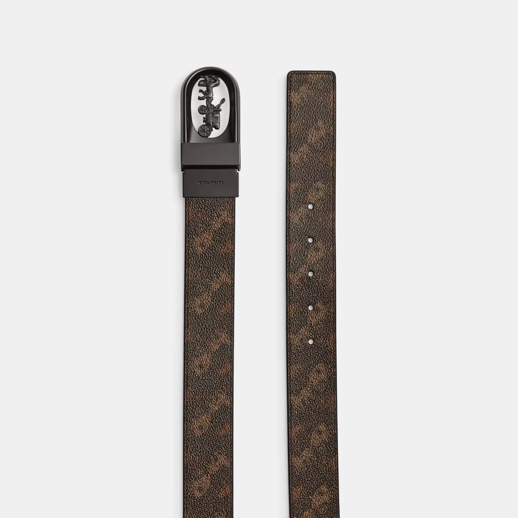 Boxed Horse And Carriage And Plaque Buckle Cut-To-Size Reversible Belt, 38mm Truffle/Burnished Amber