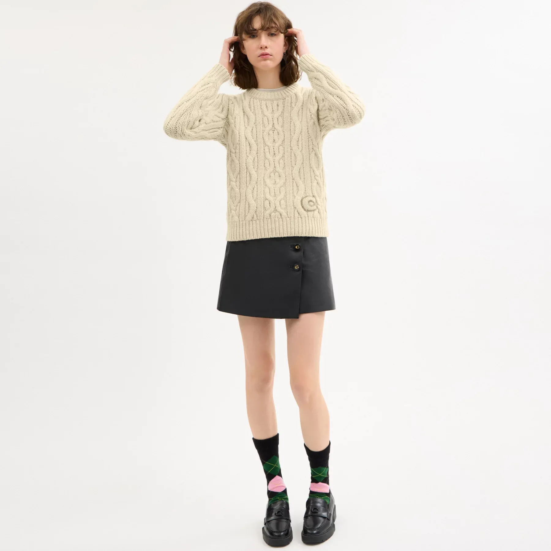 Cable Knit Crewneck Sweater Cream