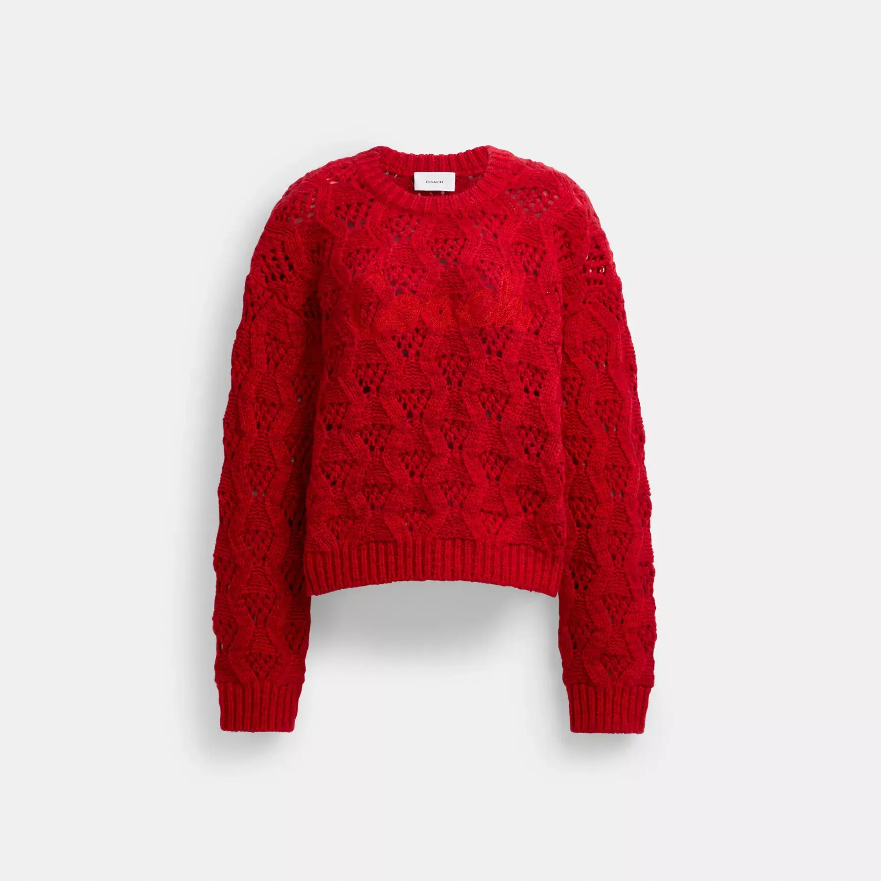 Cable Knit Cursive Signature Cropped Sweater Red