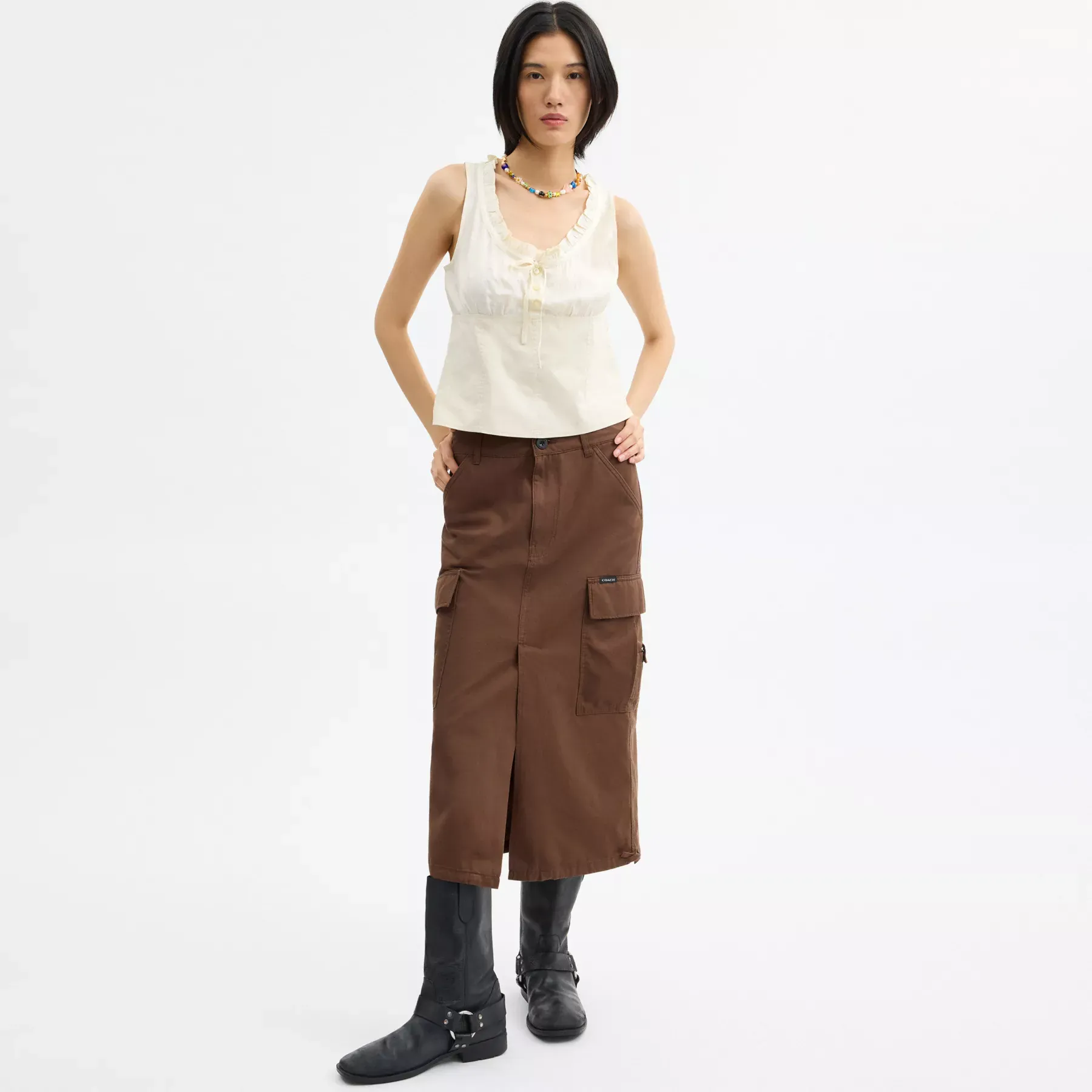 Cargo Maxi Skirt In Organic Cotton Brown Cargo Maxi Skirt In Organic Cotton Brown
