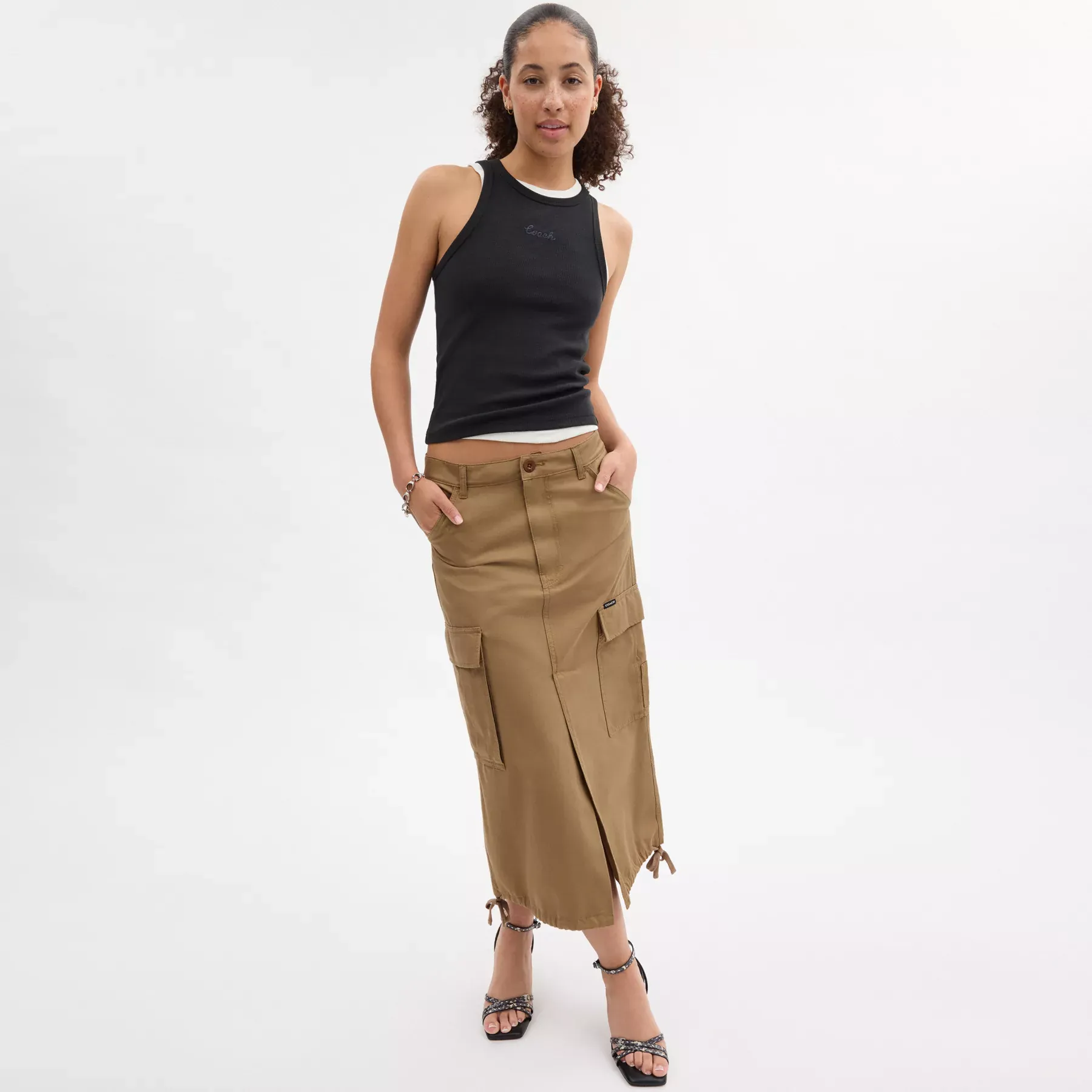 Cargo Maxi Skirt In Organic Cotton Khaki