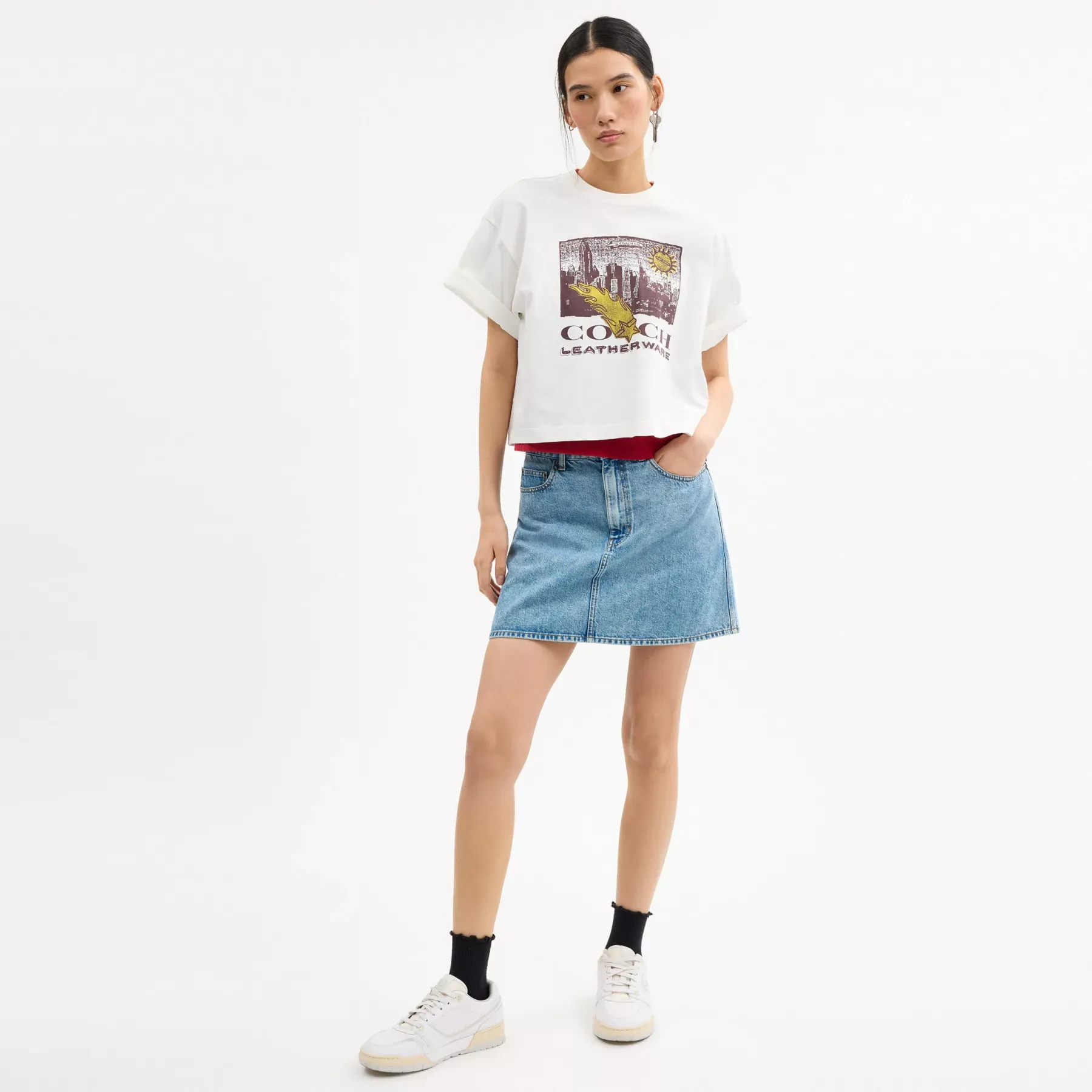 Collage Graphic Cropped T-Shirt In Organic Cotton White