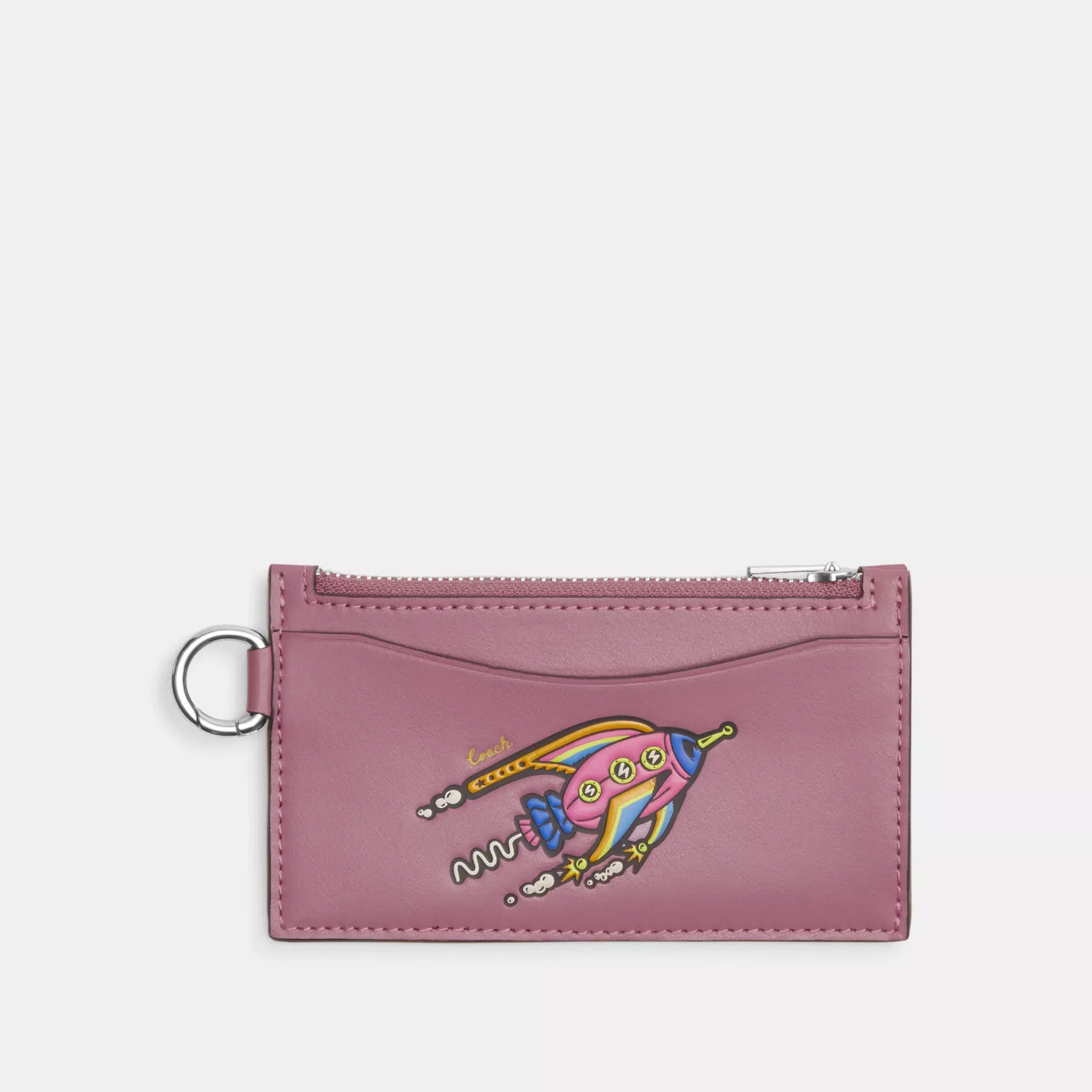 Cosmic Coach Zip Card Case With Rocket Violet Orchid