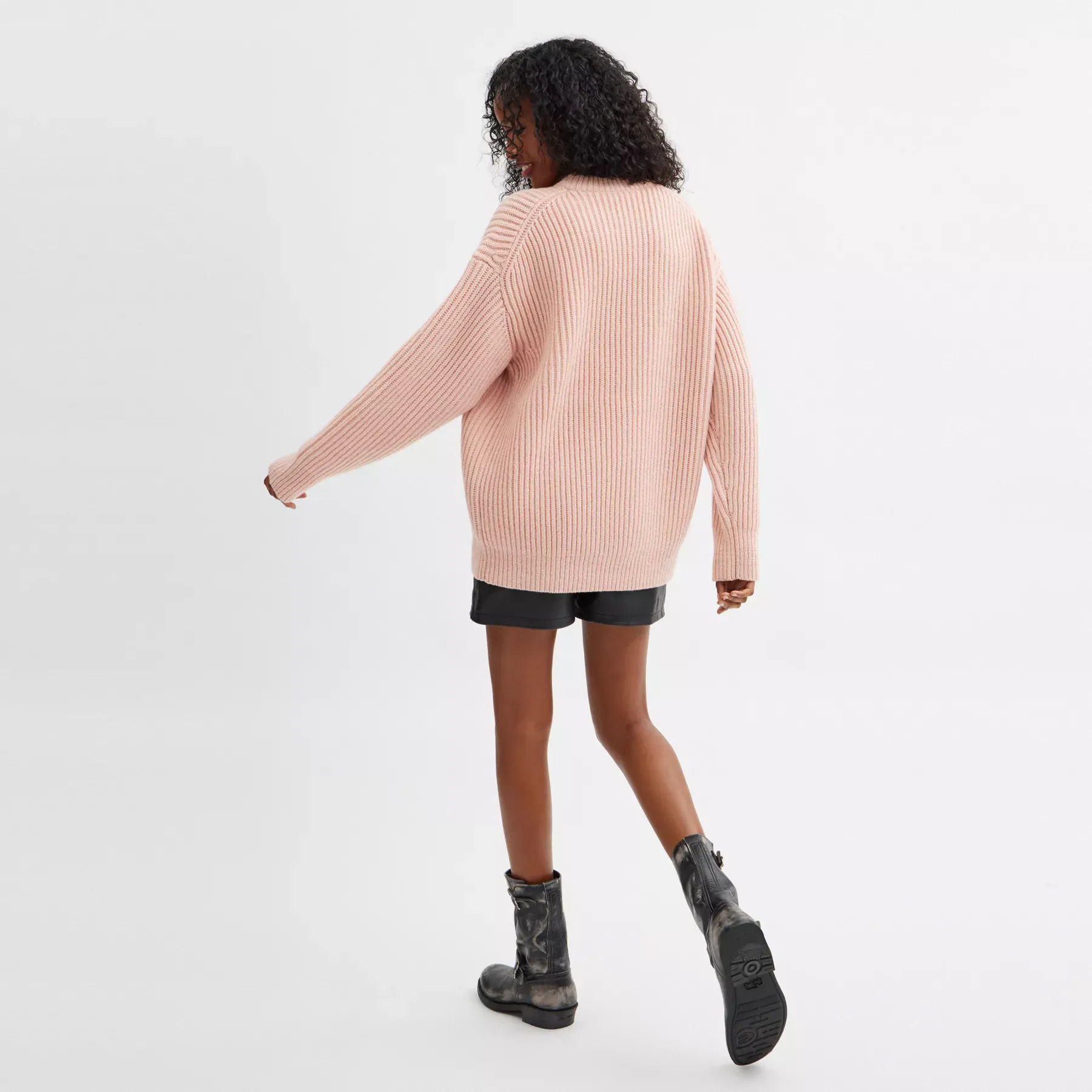 Crewneck Bow Sweater In Recycled Wool Pink Crewneck Bow Sweater In Recycled Wool Pink
