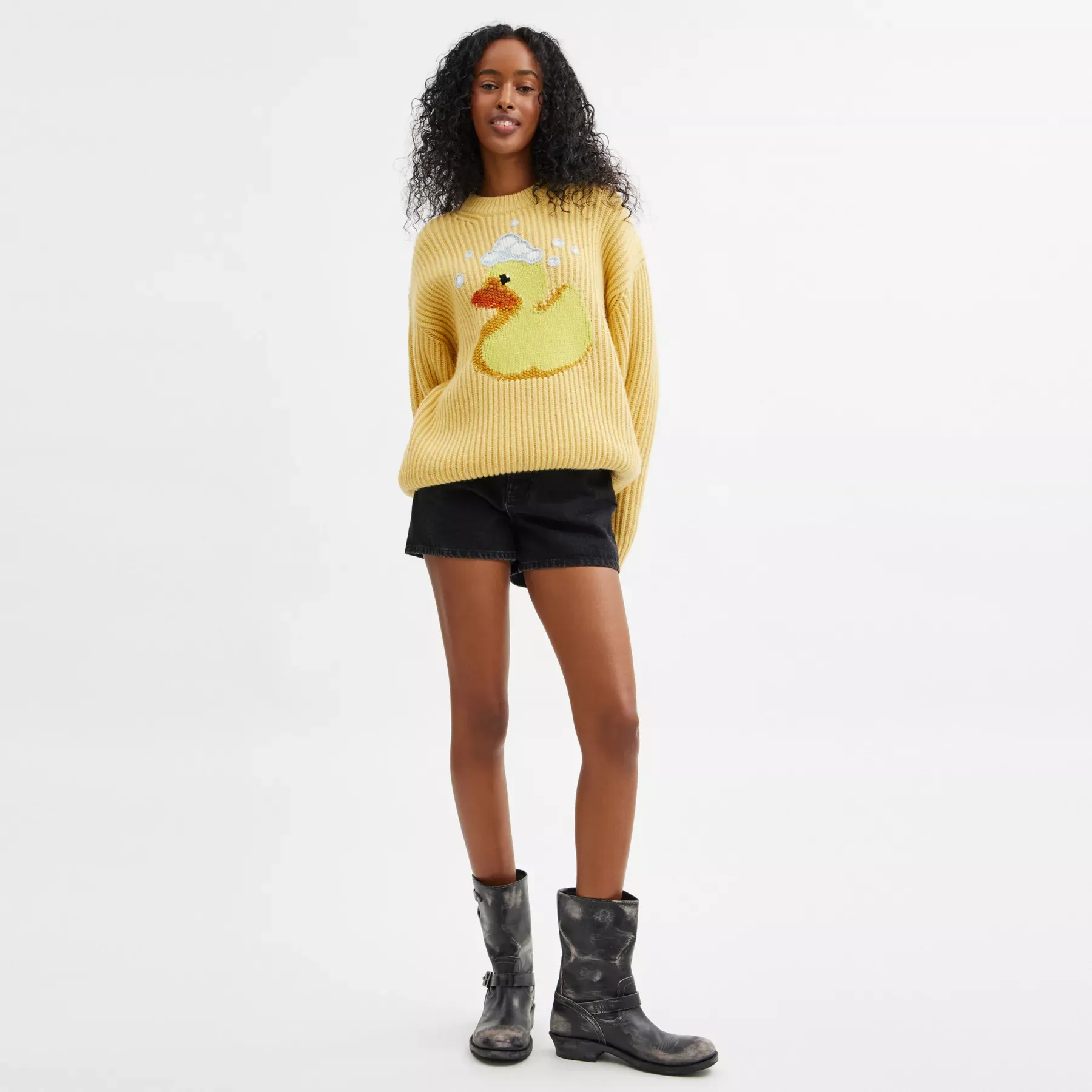 Crewneck Duck Sweater In Recycled Wool Yellow