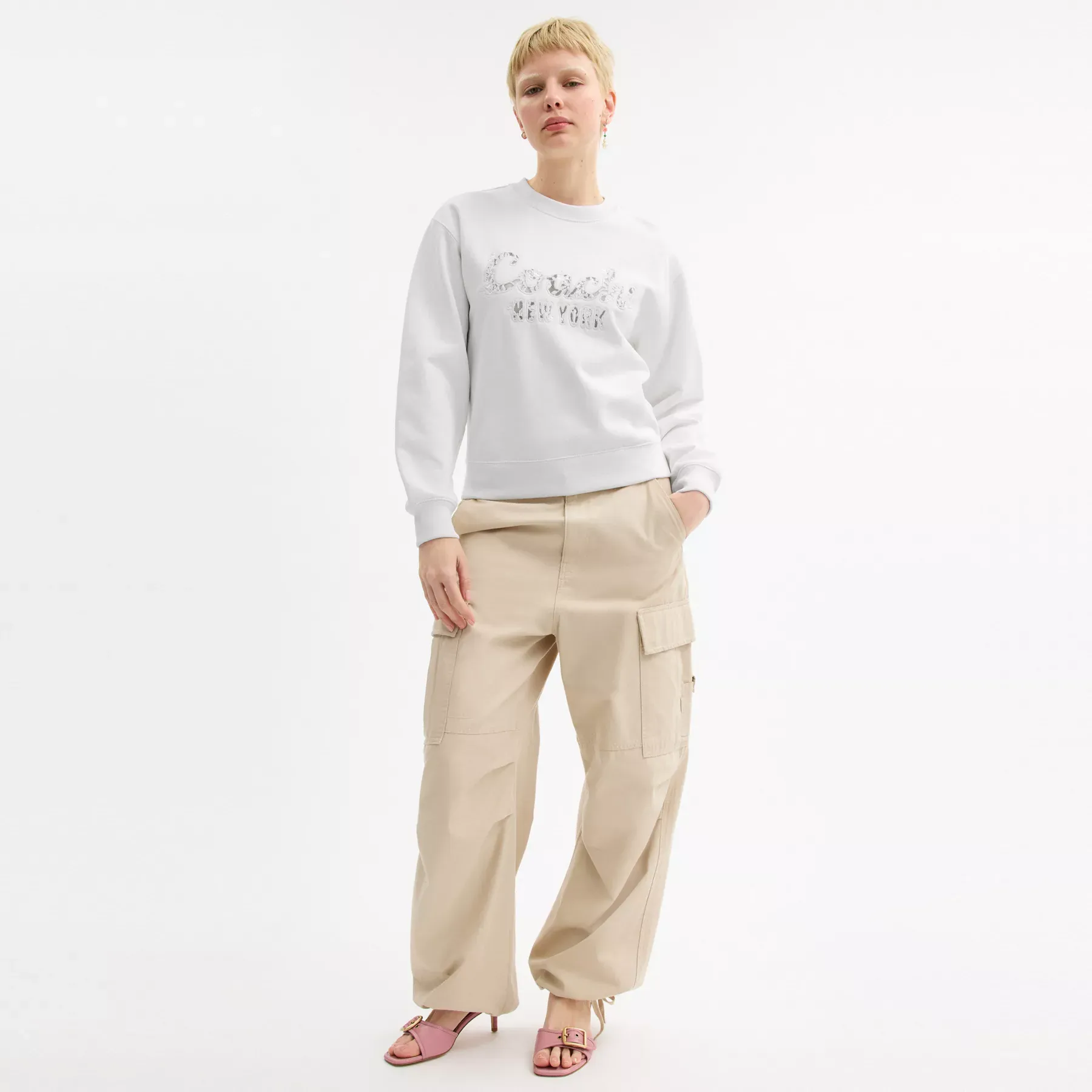 Cursive Coach Embroidered Sweatshirt White