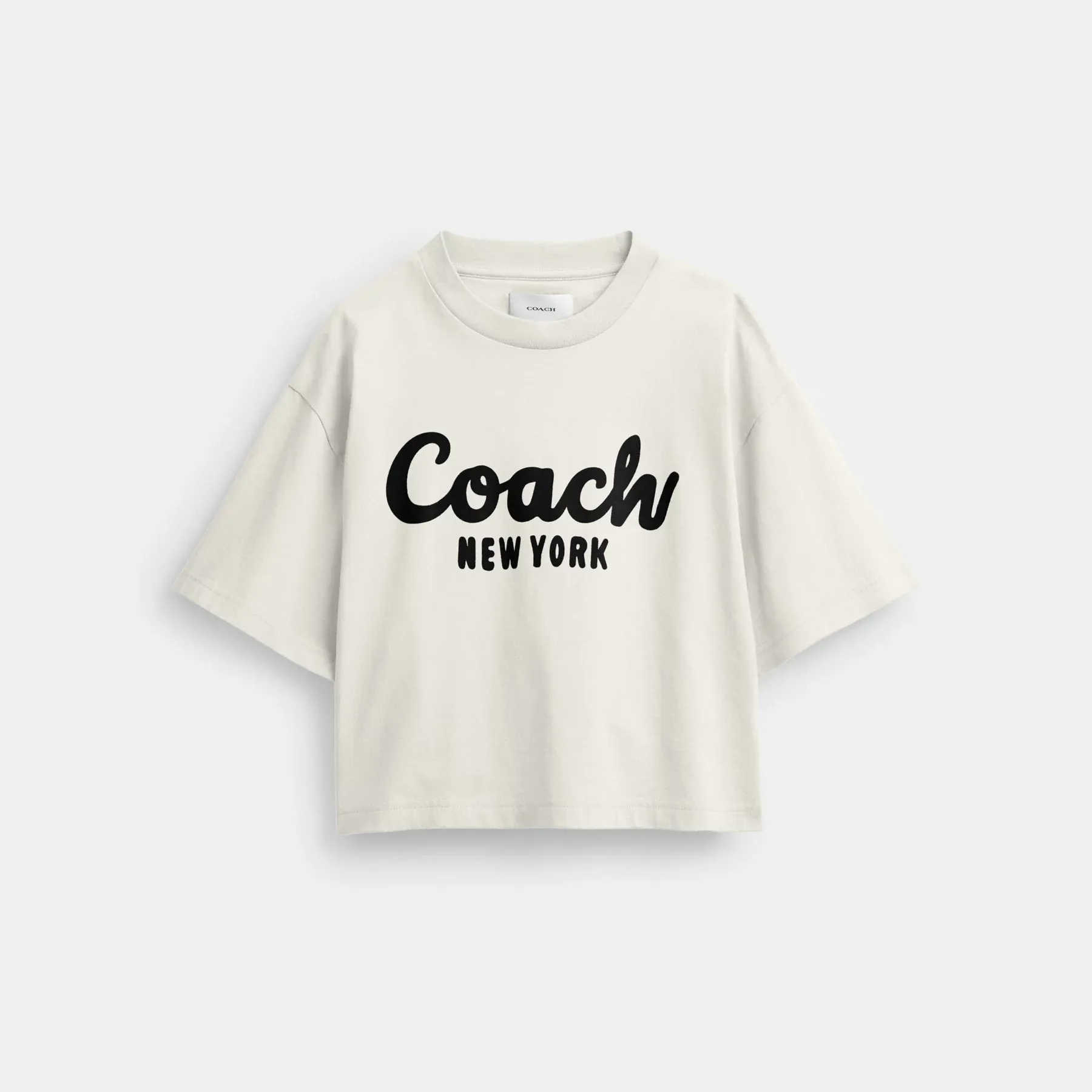 Cursive Signature Cropped T-Shirt Cream