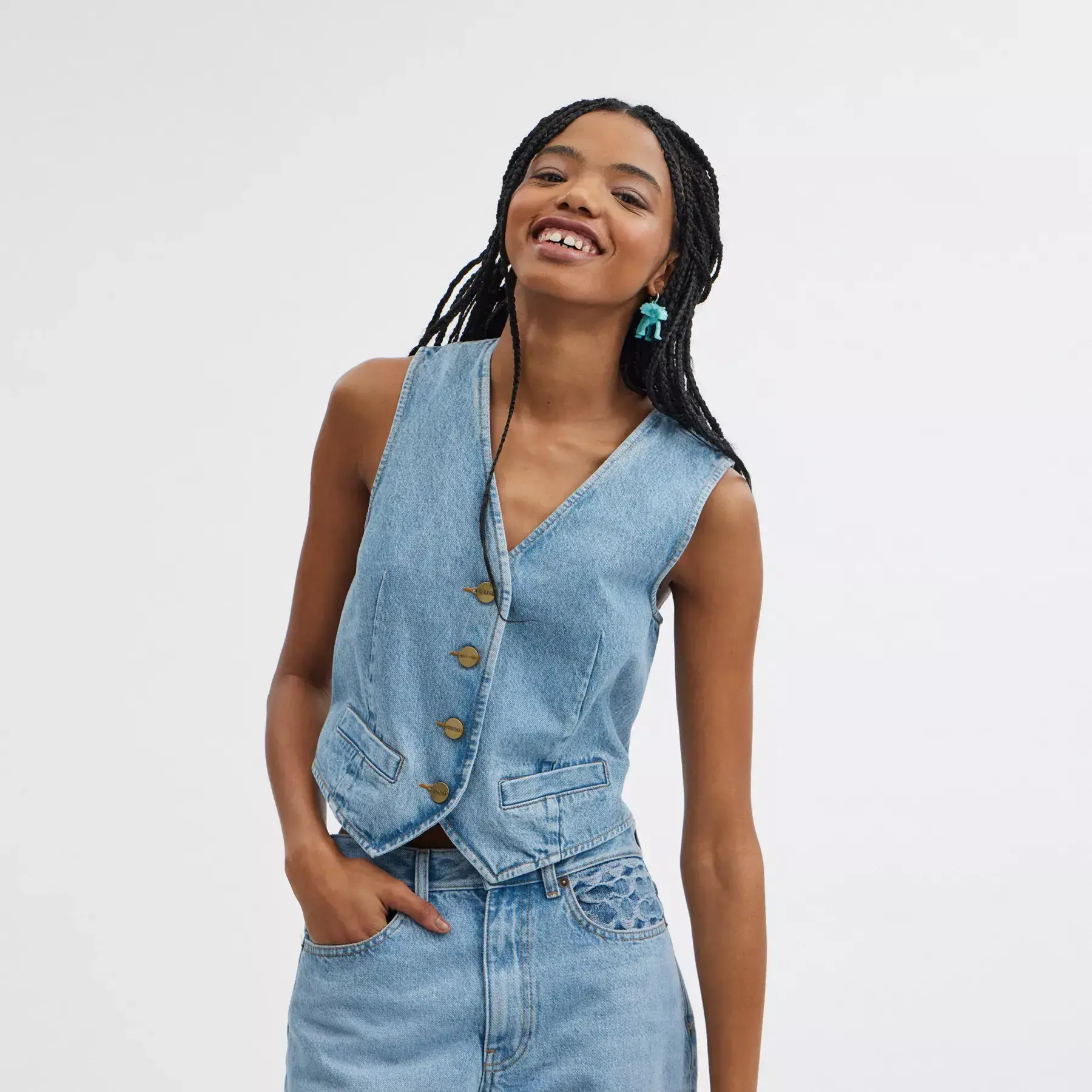Denim Vest In Organic Cotton Blue