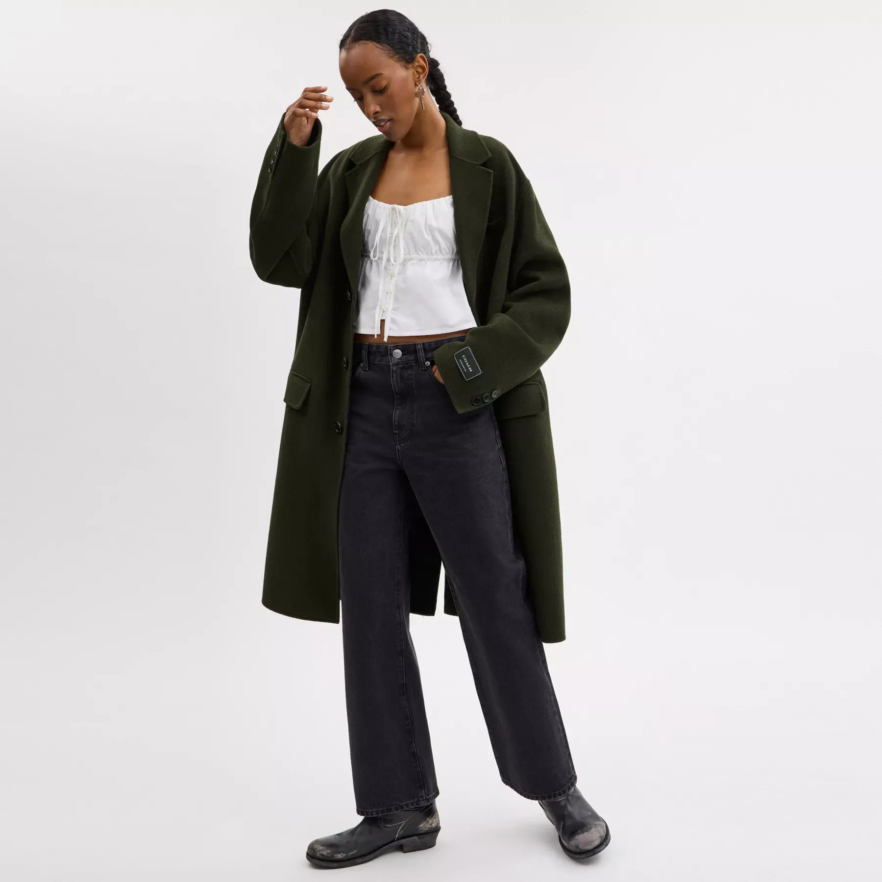 Double Faced Wool Coat Dark Green