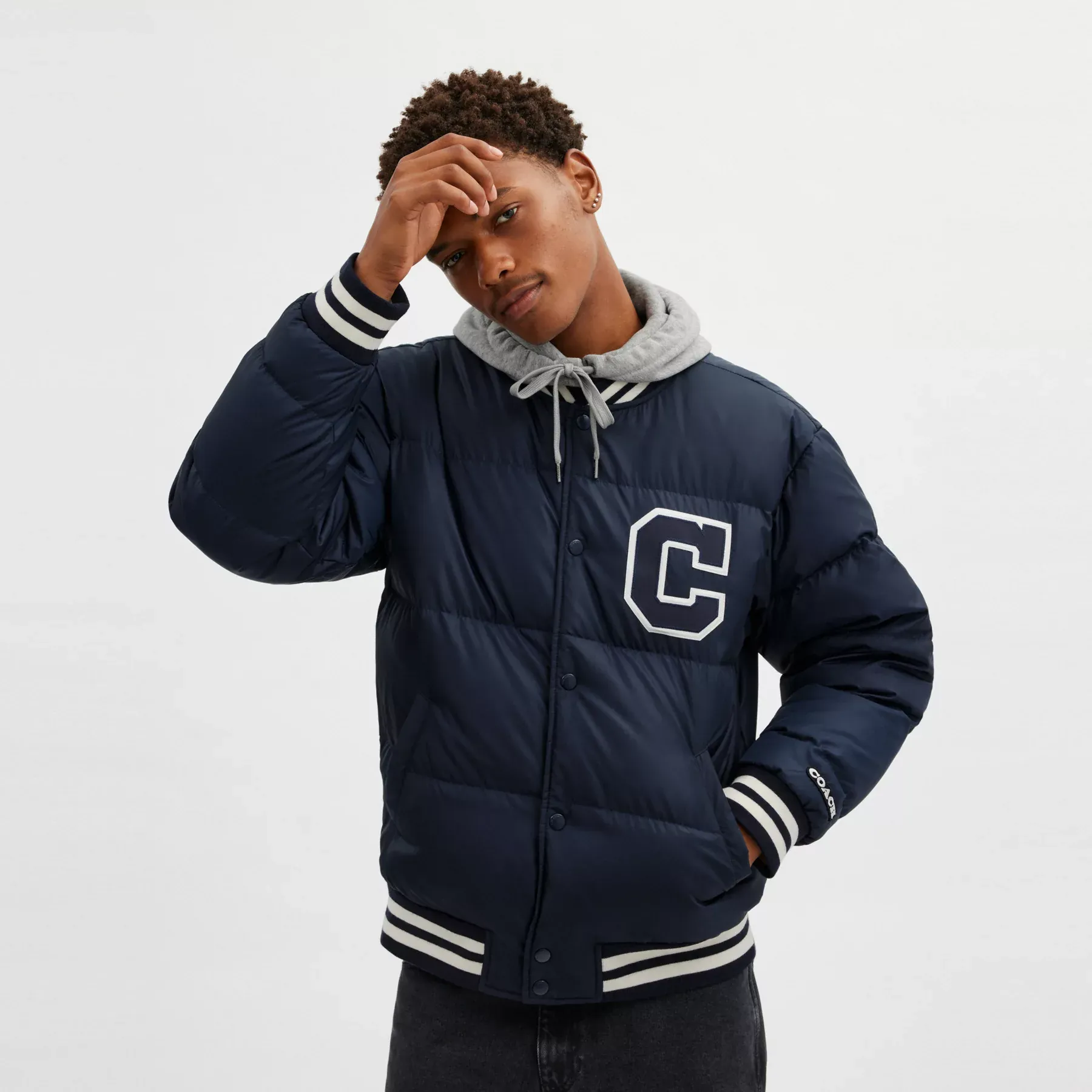 Down Varsity Jacket In Recycled Polyester Navy Blue