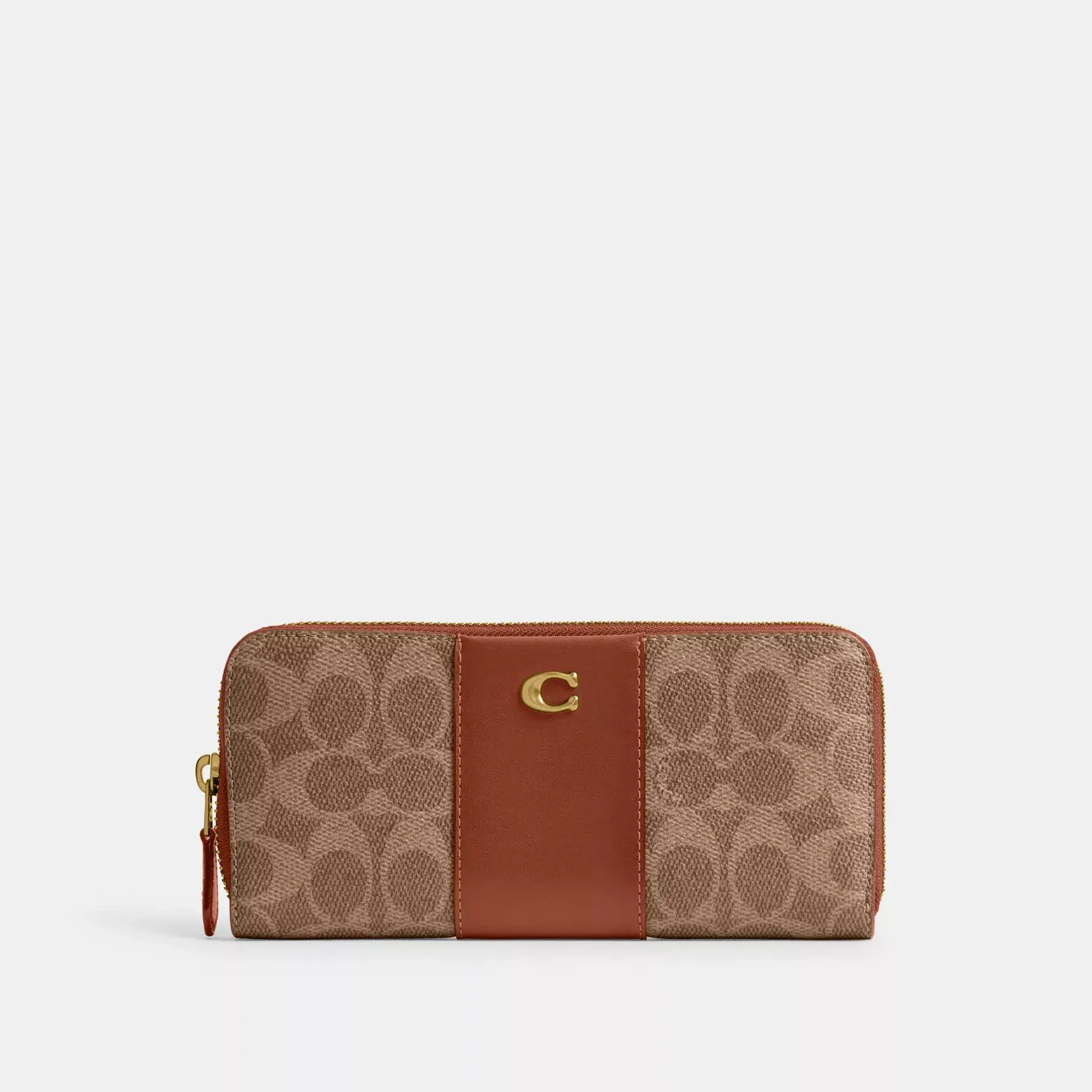 Essential Slim Accordion Zip Wallet In Signature Canvas Tan Caramel