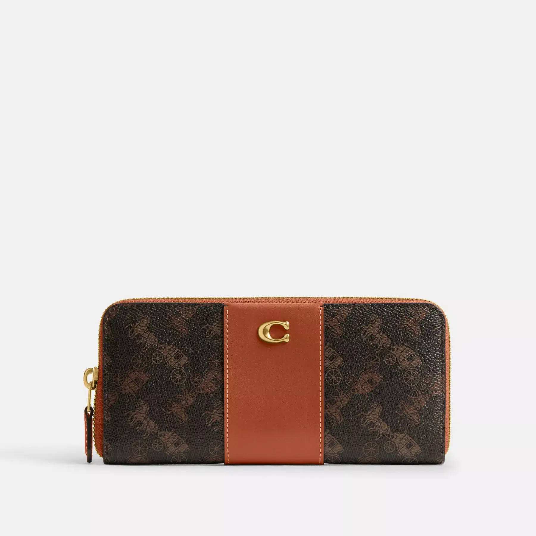 Essential Slim Accordion Zip Wallet With Horse And Carriage Print Black Brown