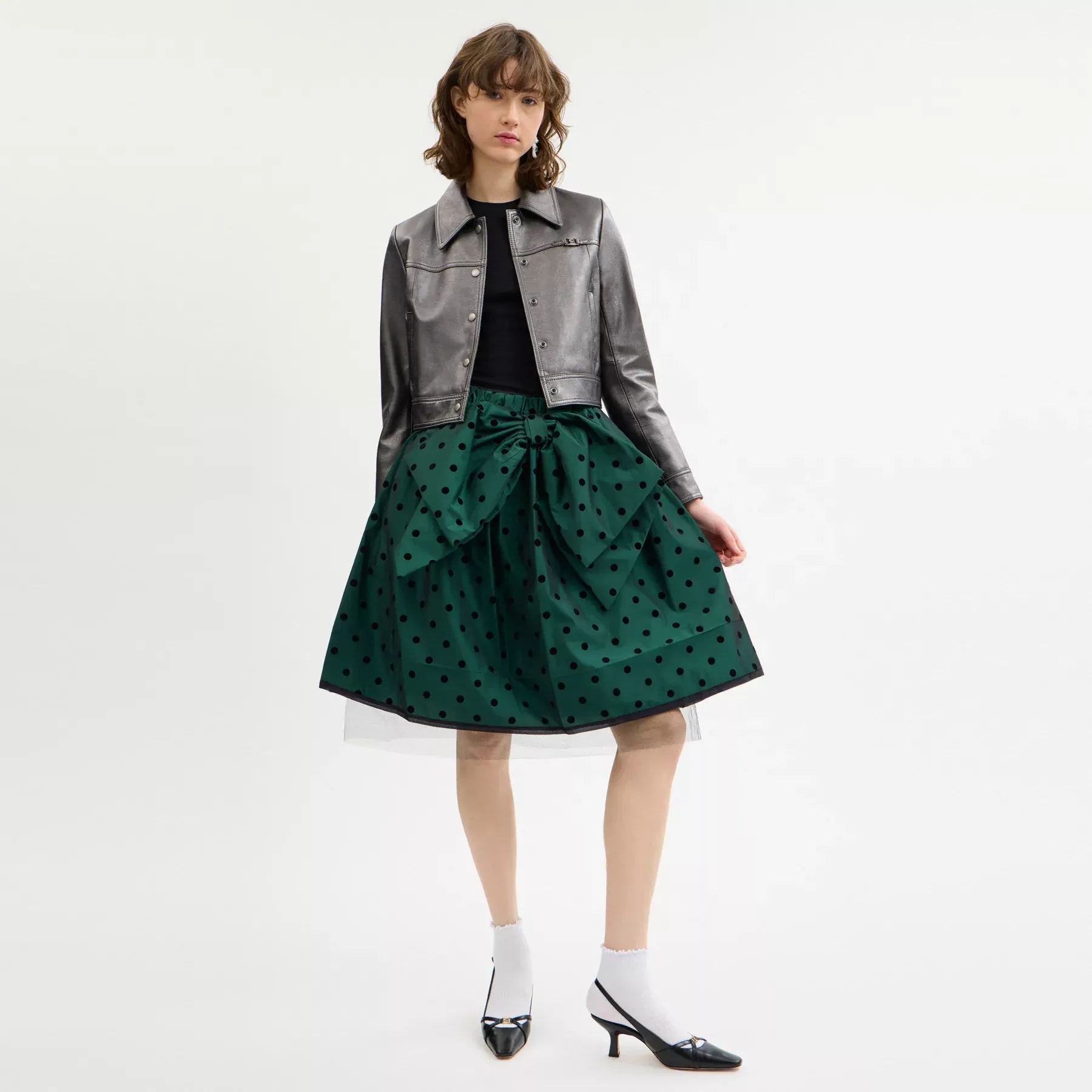 Flocked Taffeta Skirt Green