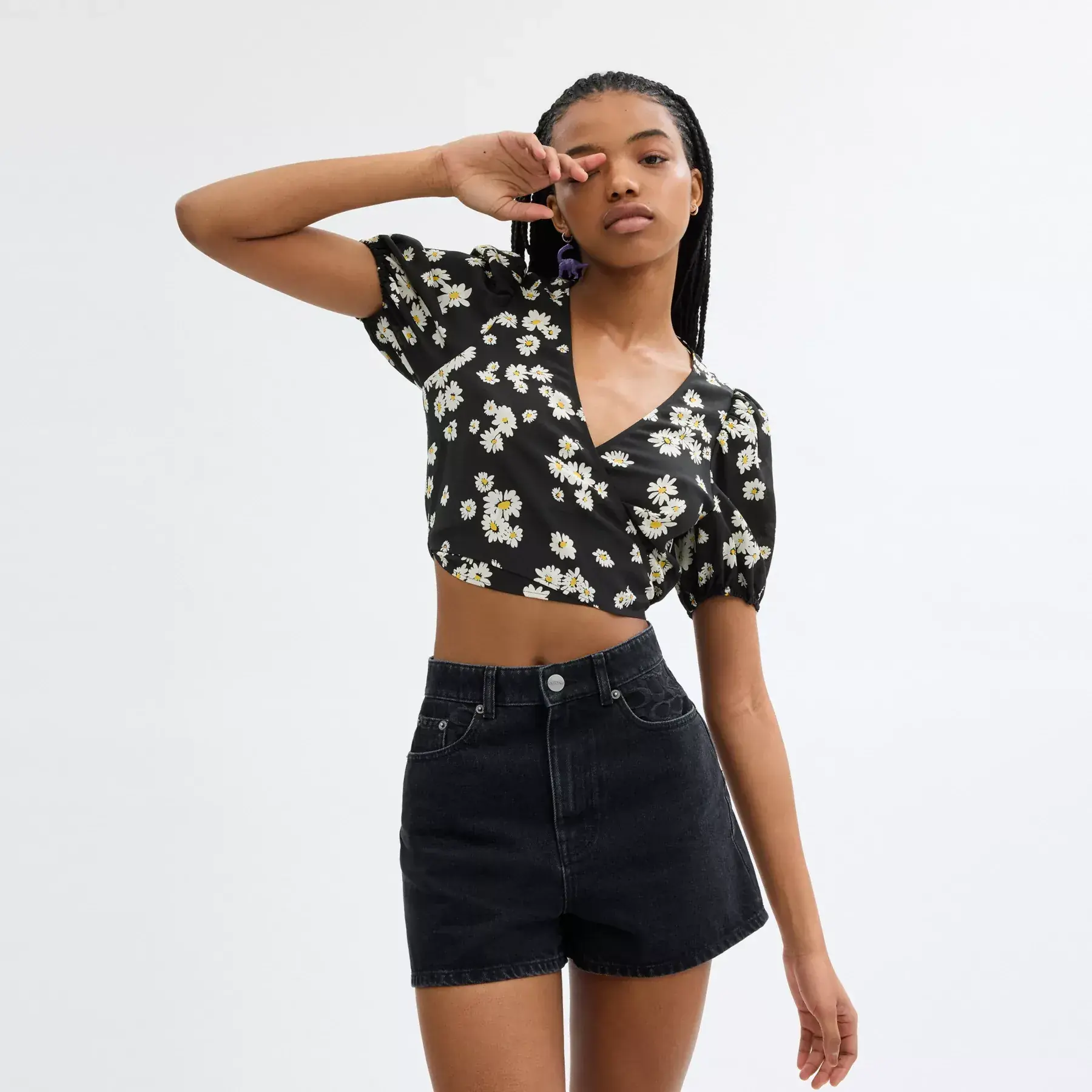 Floral Wrap Blouse Black Multi