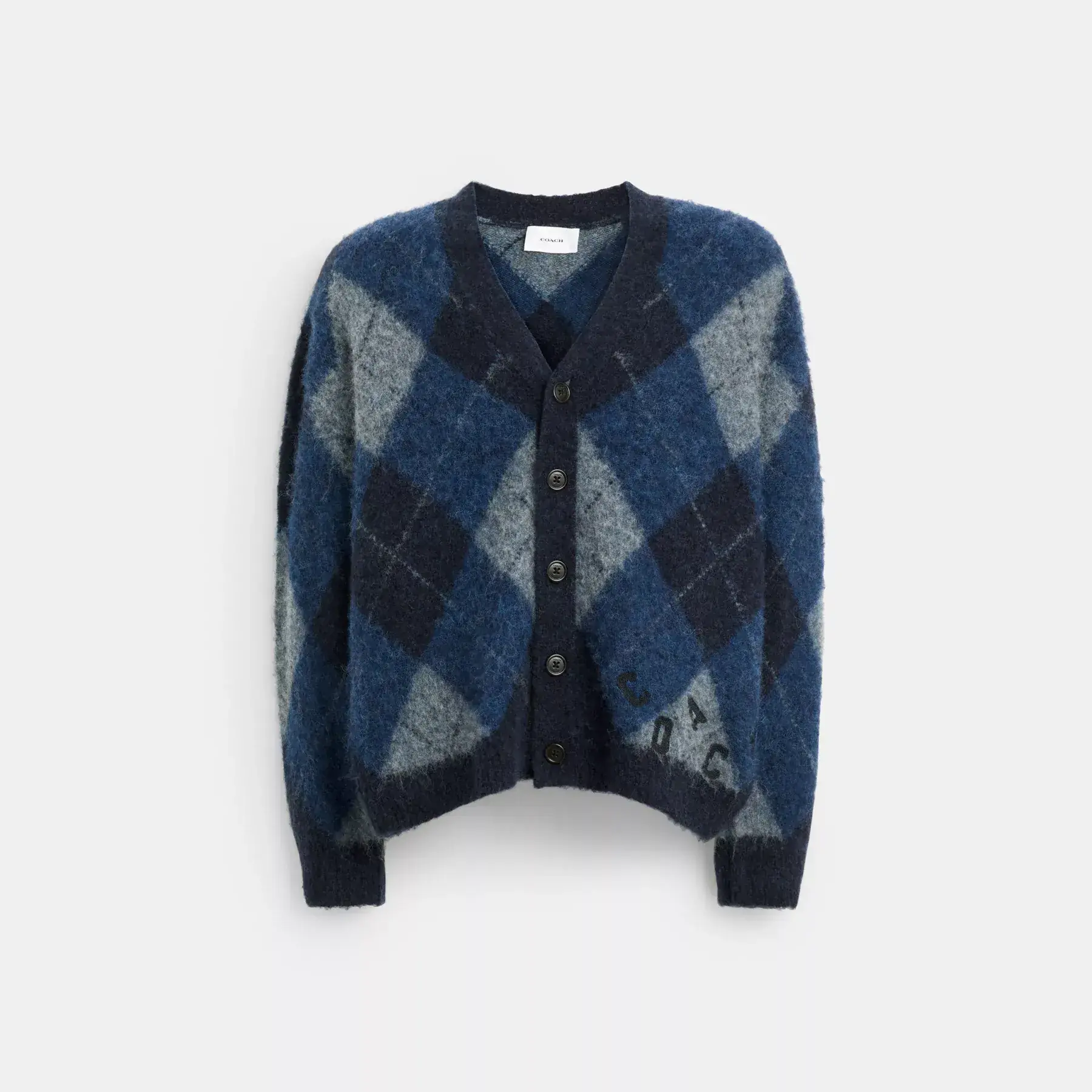 Fuzzy Argyle Cardigan Navy Multi