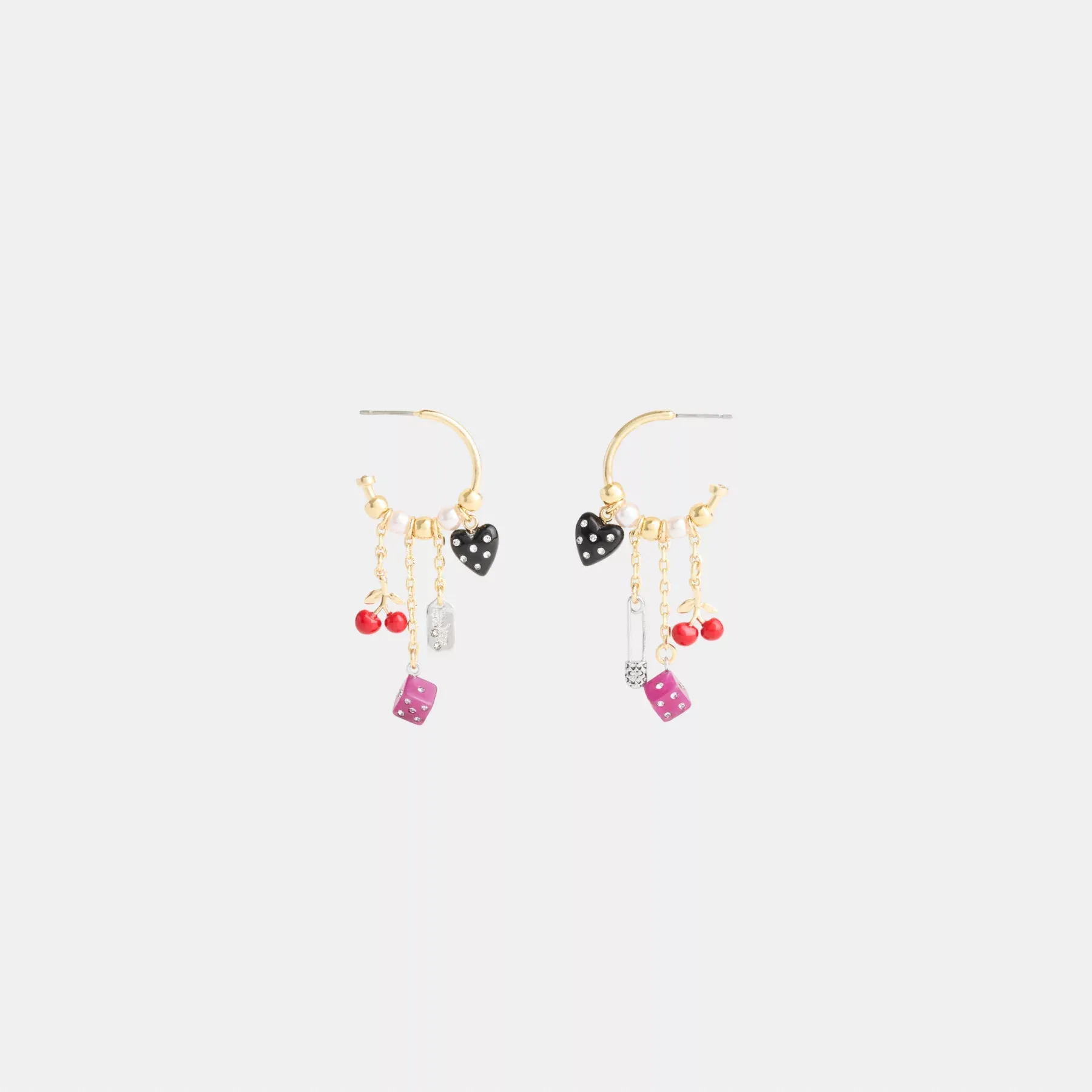 Heart And Dice Charm Hoop Earrings Gold/Multicolor Heart And Dice Charm Hoop Earrings Gold/Multicolor