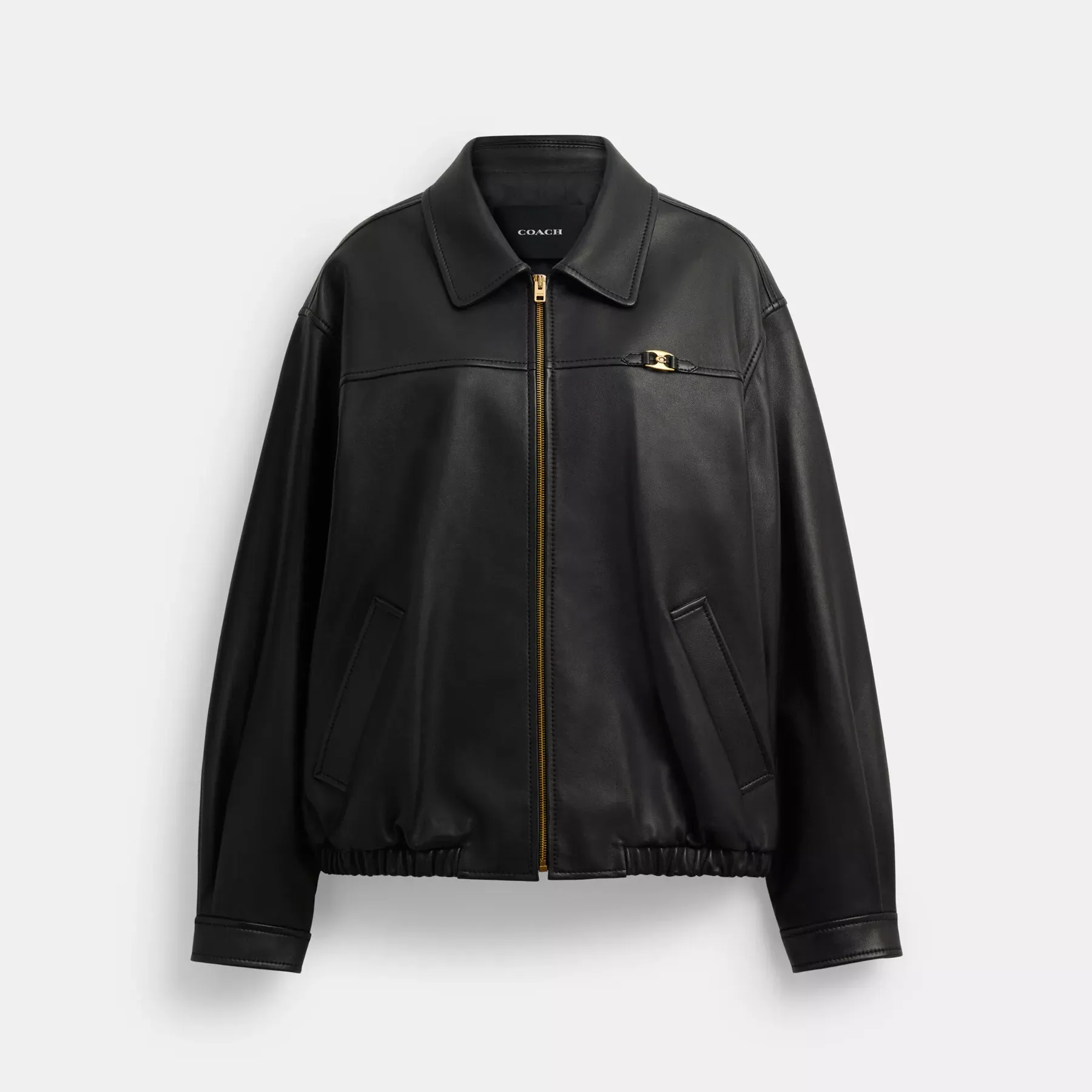Heritage C Plaque Oversized Leather Jacket Black