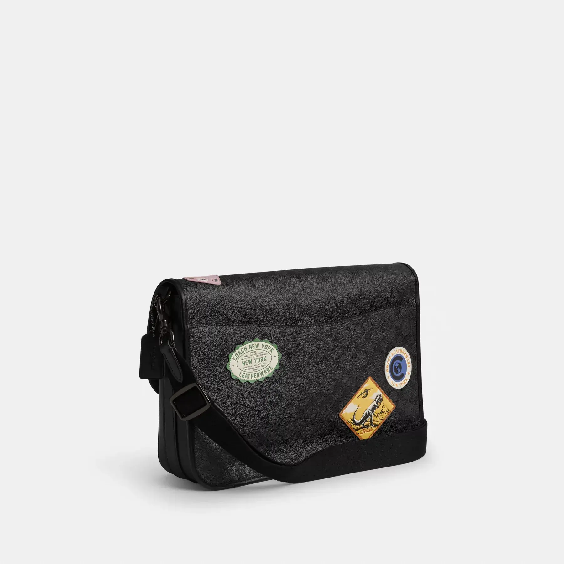 Hitch Messenger Bag In Signature Canvas With Patches Charcoal Multi
