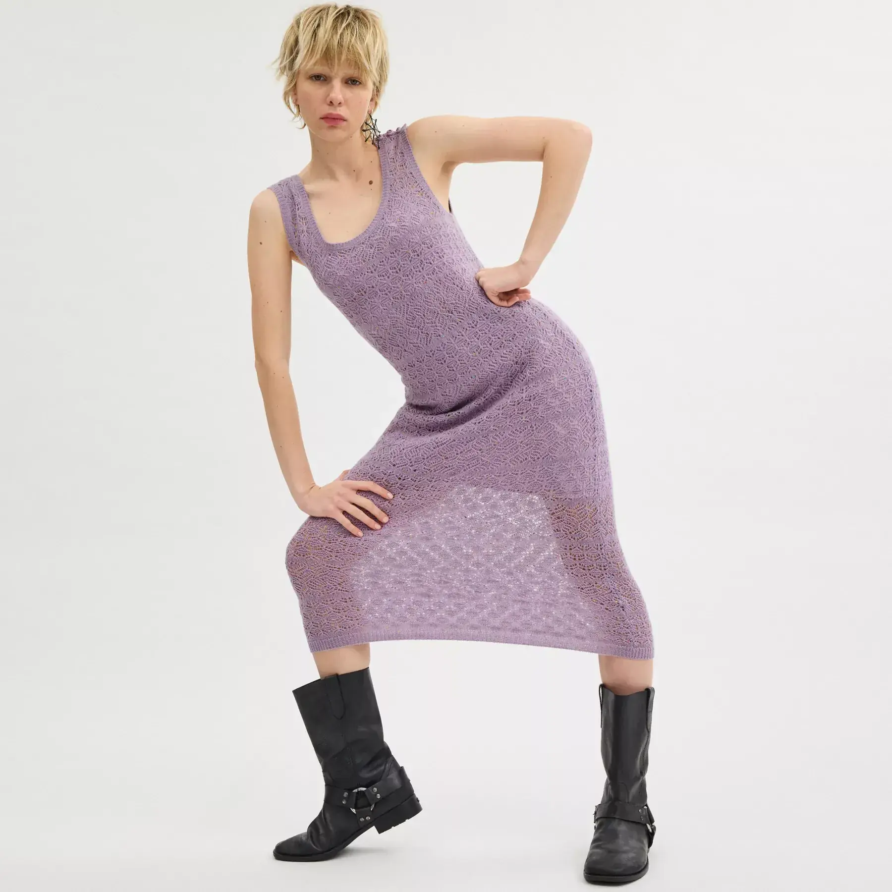 Lace Knit Dress Purple
