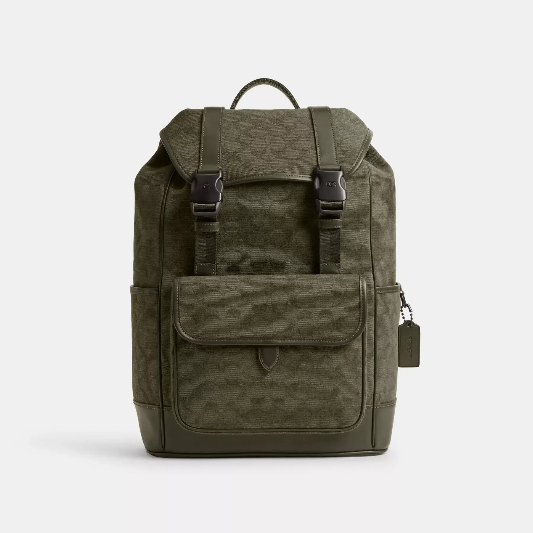 League Flap Backpack In Signature Canvas Jacquard Army Green
