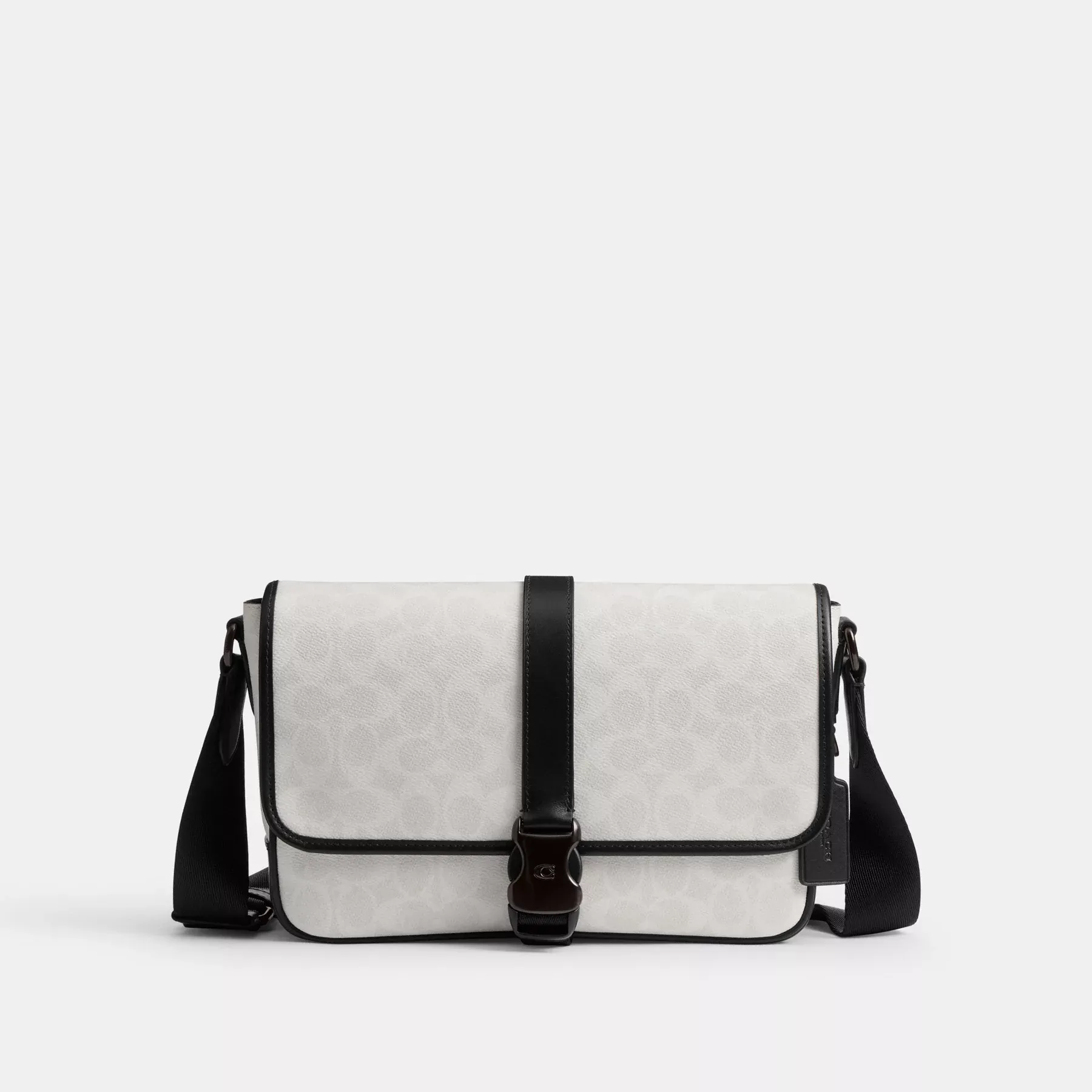 League Messenger Bag In Signature Canvas White/Black Sig