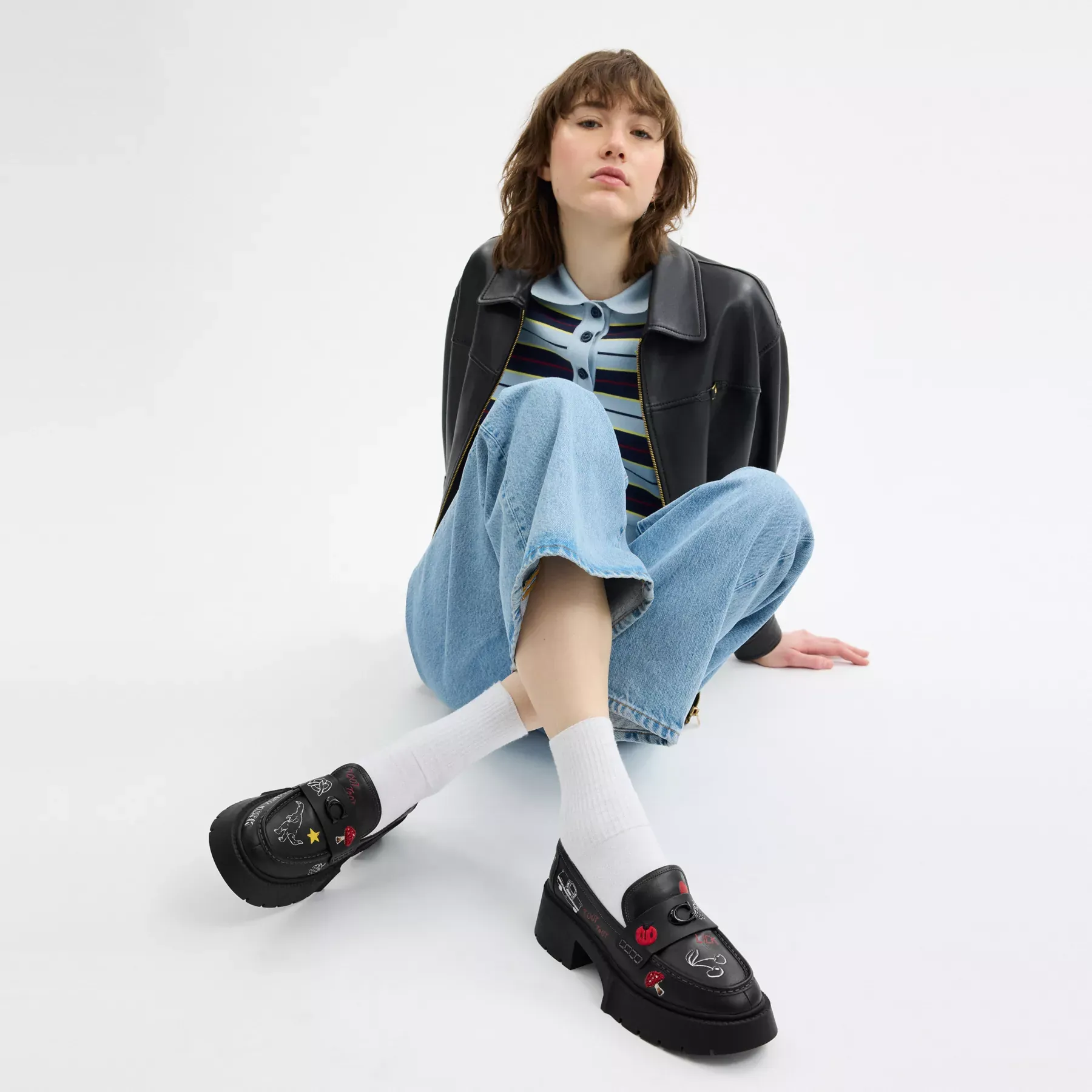 Leah Platform Loafer With Sketch Print Black Leah Platform Loafer With Sketch Print Black