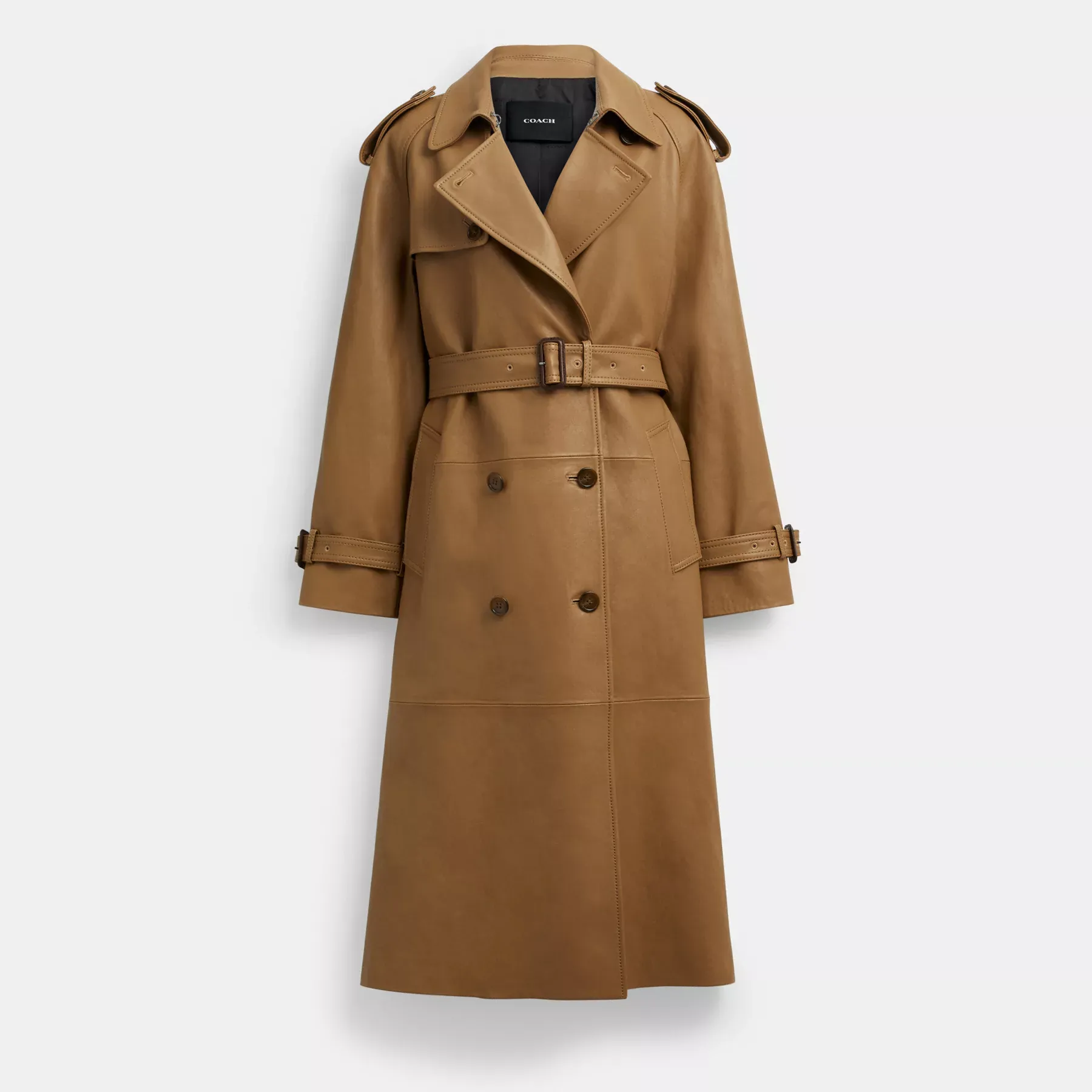 Leather Double Breasted Trench Coat Dark Beige
