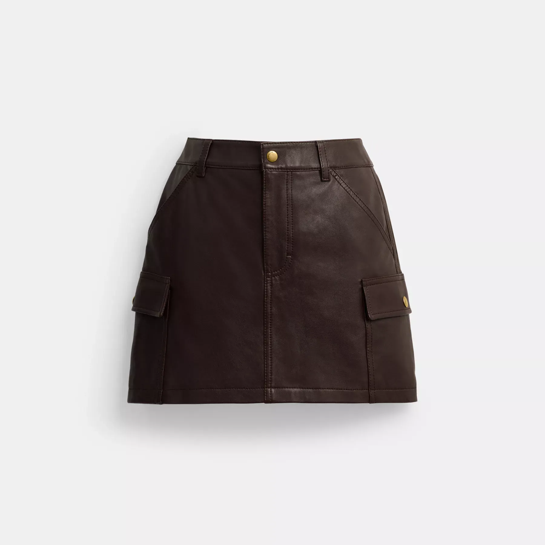 Leather Mini Cargo Skirt Brown