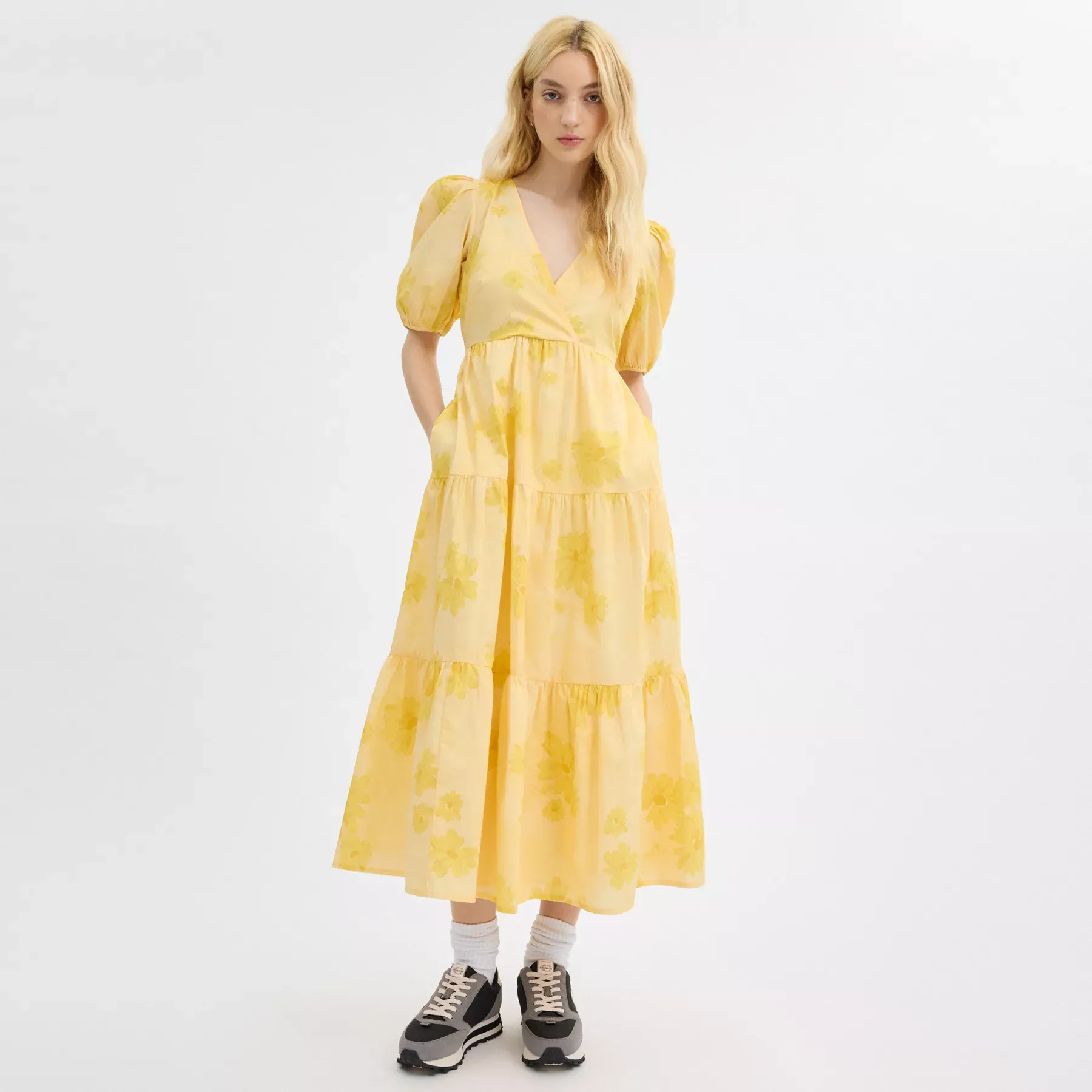 Long Cotton Floral Dress Yellow