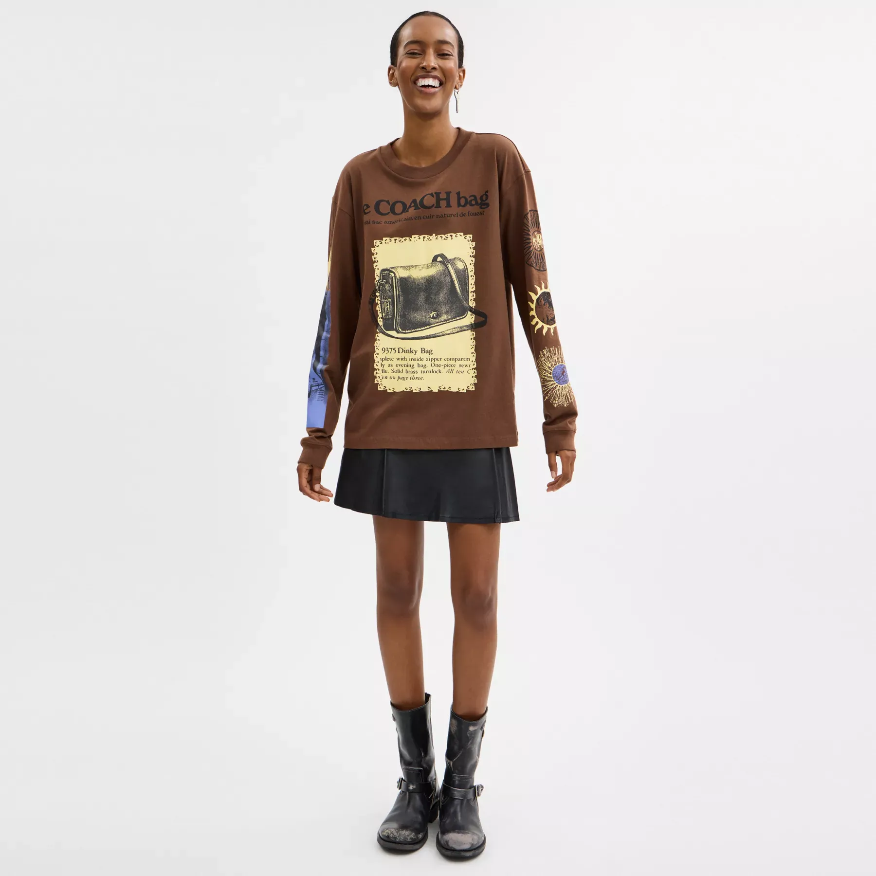 Long Sleeve Graphic T-Shirt In Organic Cotton Brown