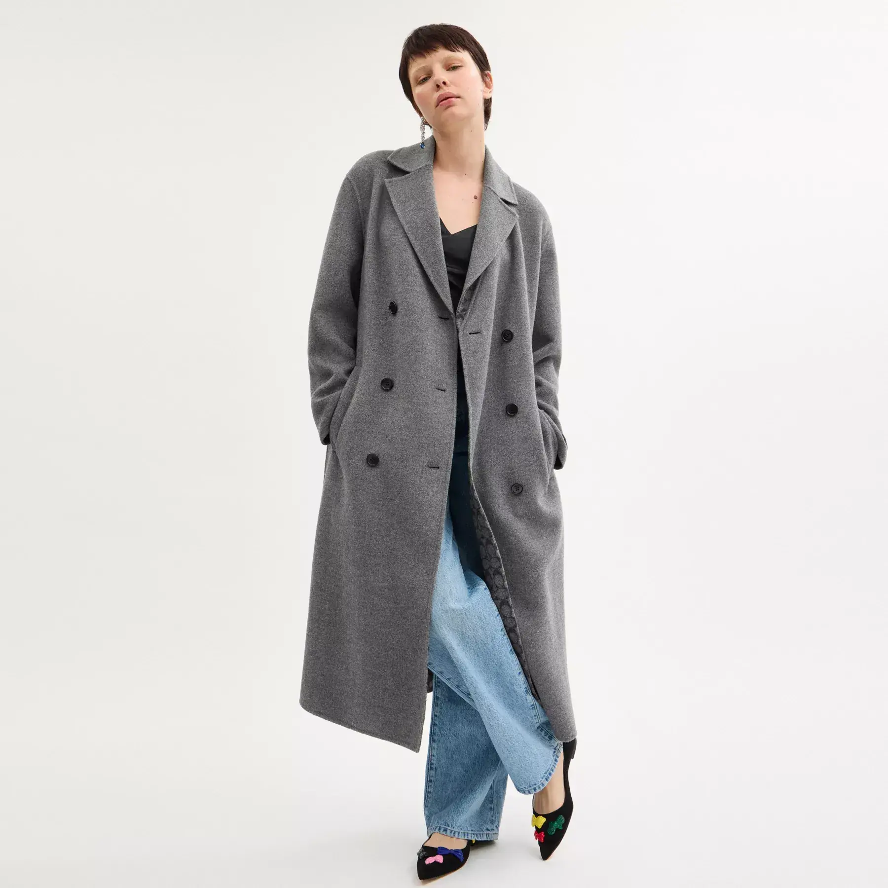 Long Wool Coat Charcoal Grey