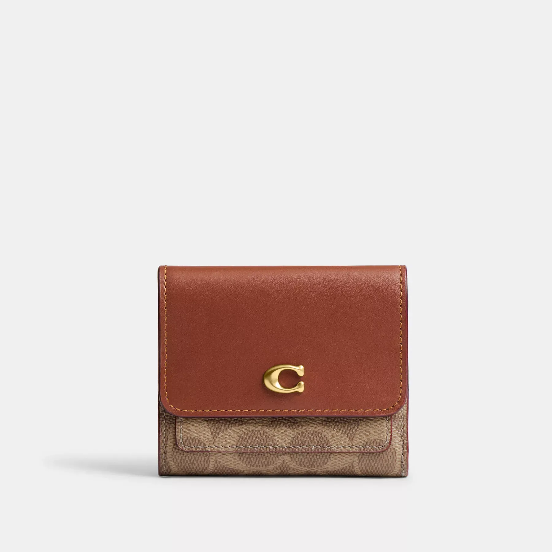 Mila Small Flap Wallet In Signature Canvas Tan Caramel