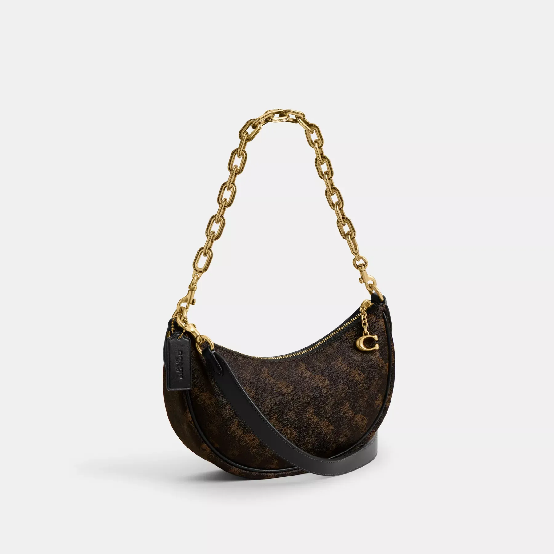 Mira Shoulder Bag With Horse And Carriage Print Truffle Black