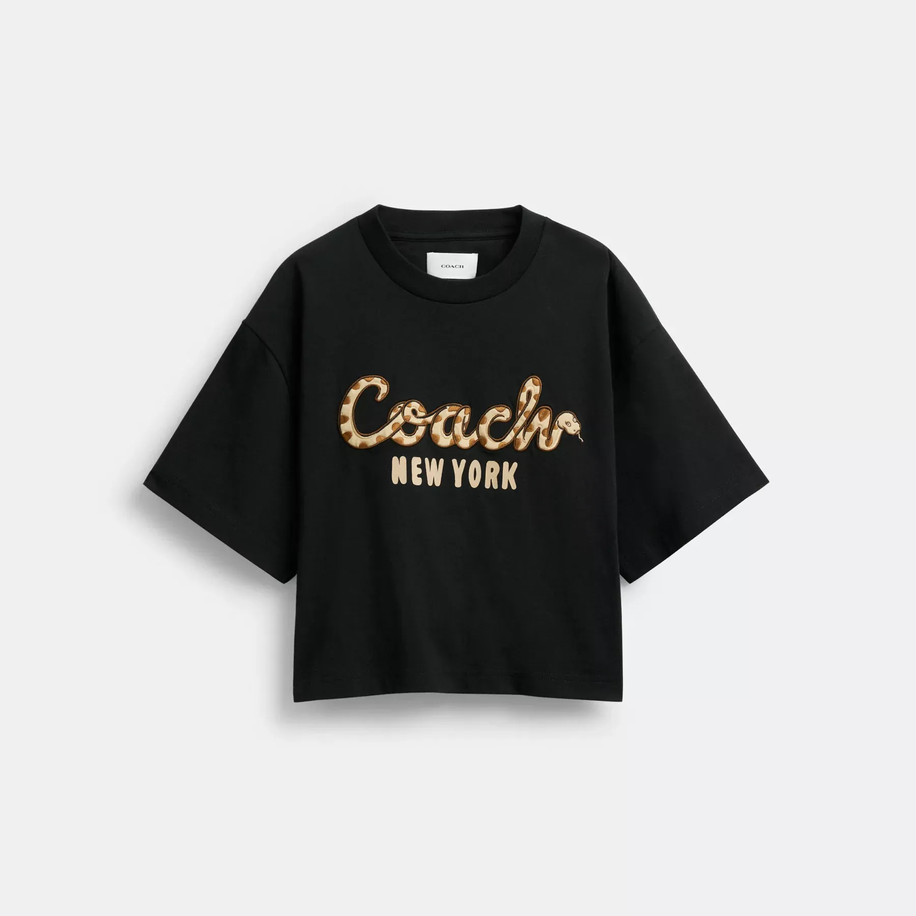 New Year Coach Snake Script Cropped T-Shirt In Organic Cotton Black