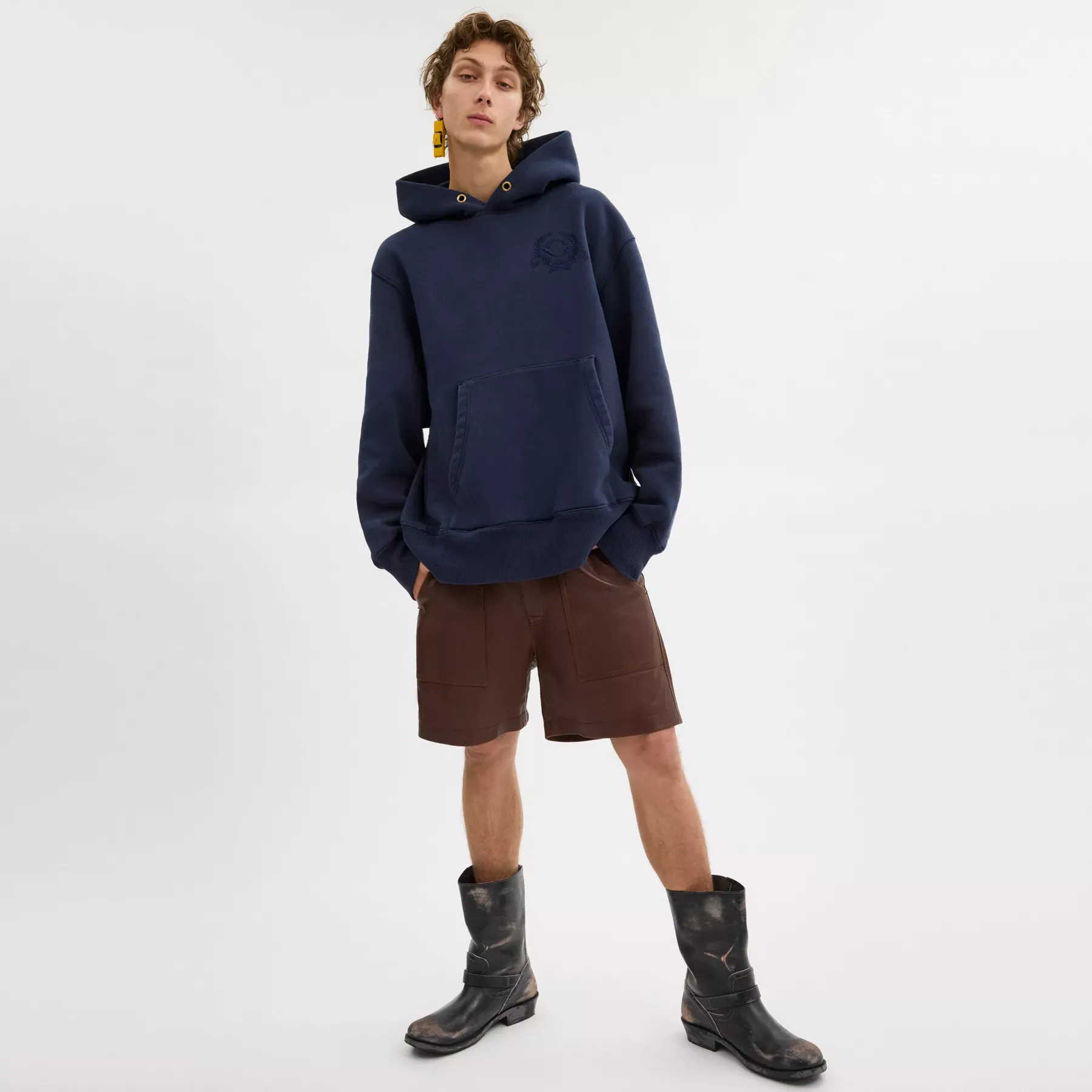 Oversized Signature Crest Hoodie In Organic Cotton Navy Blue