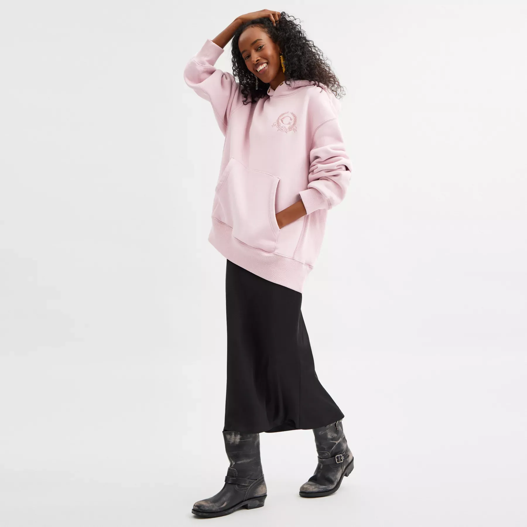 Oversized Signature Crest Hoodie In Organic Cotton Pink