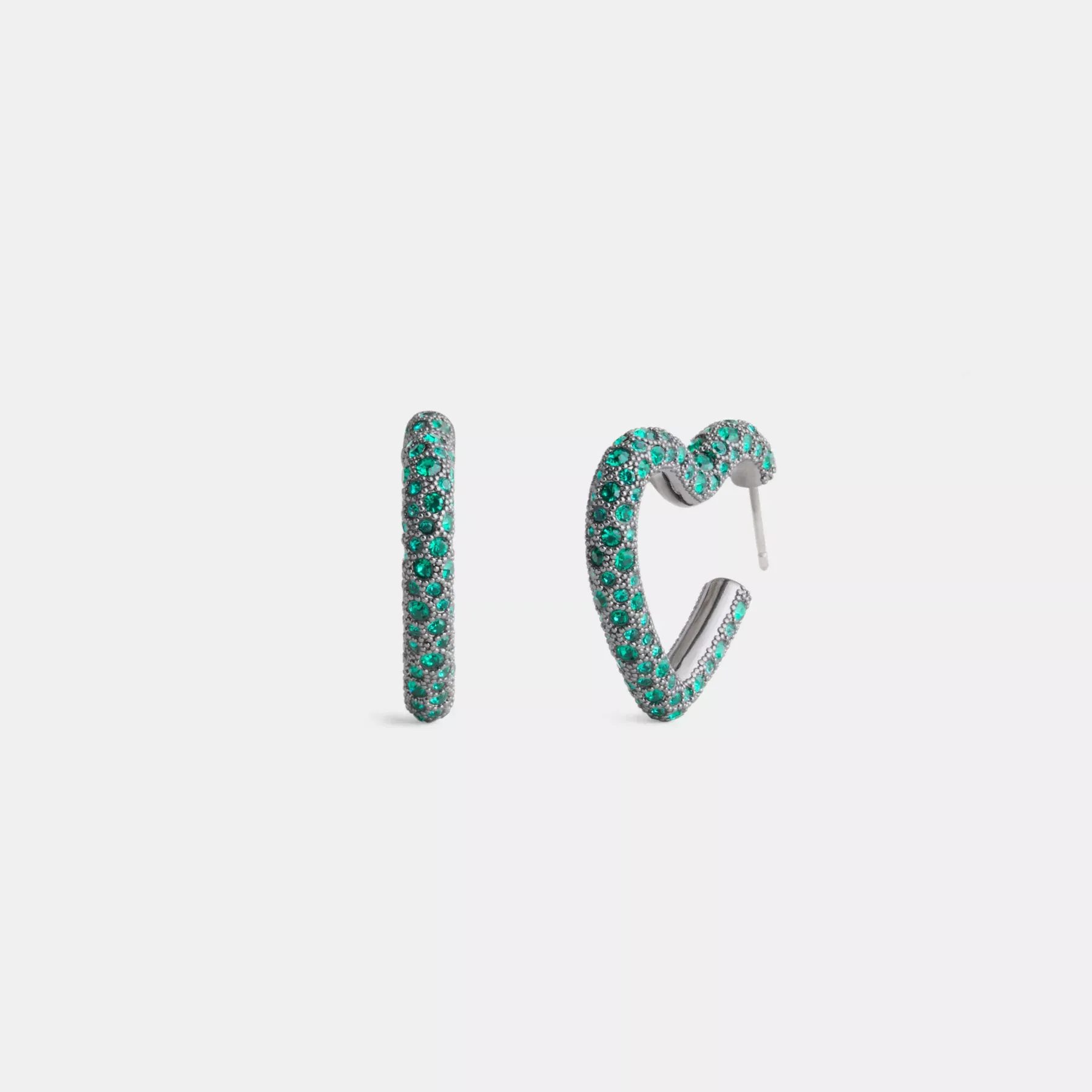 Pavé Heart Hoop Earrings Hematite/Green
