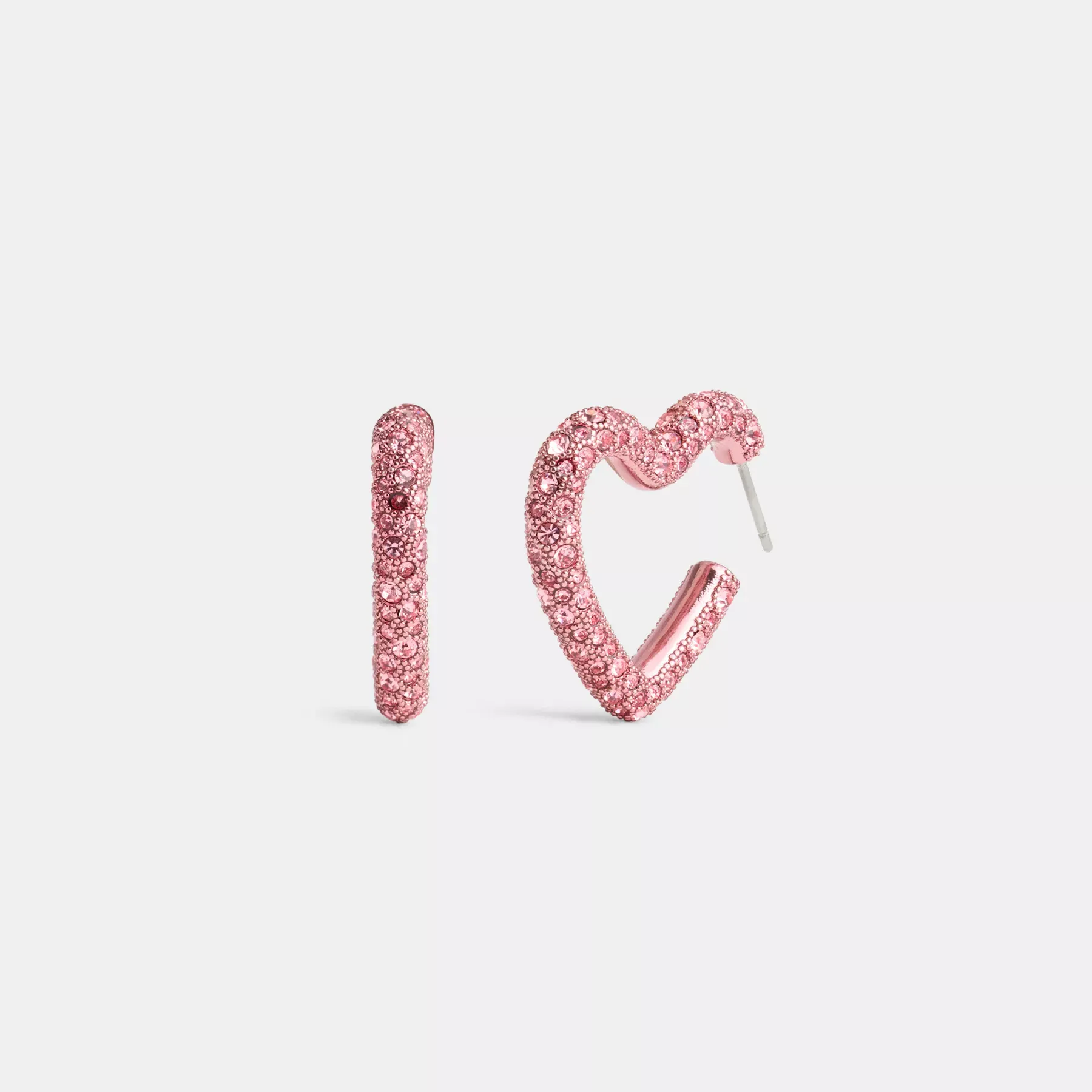 Pavé Heart Hoop Earrings Silver/Pink