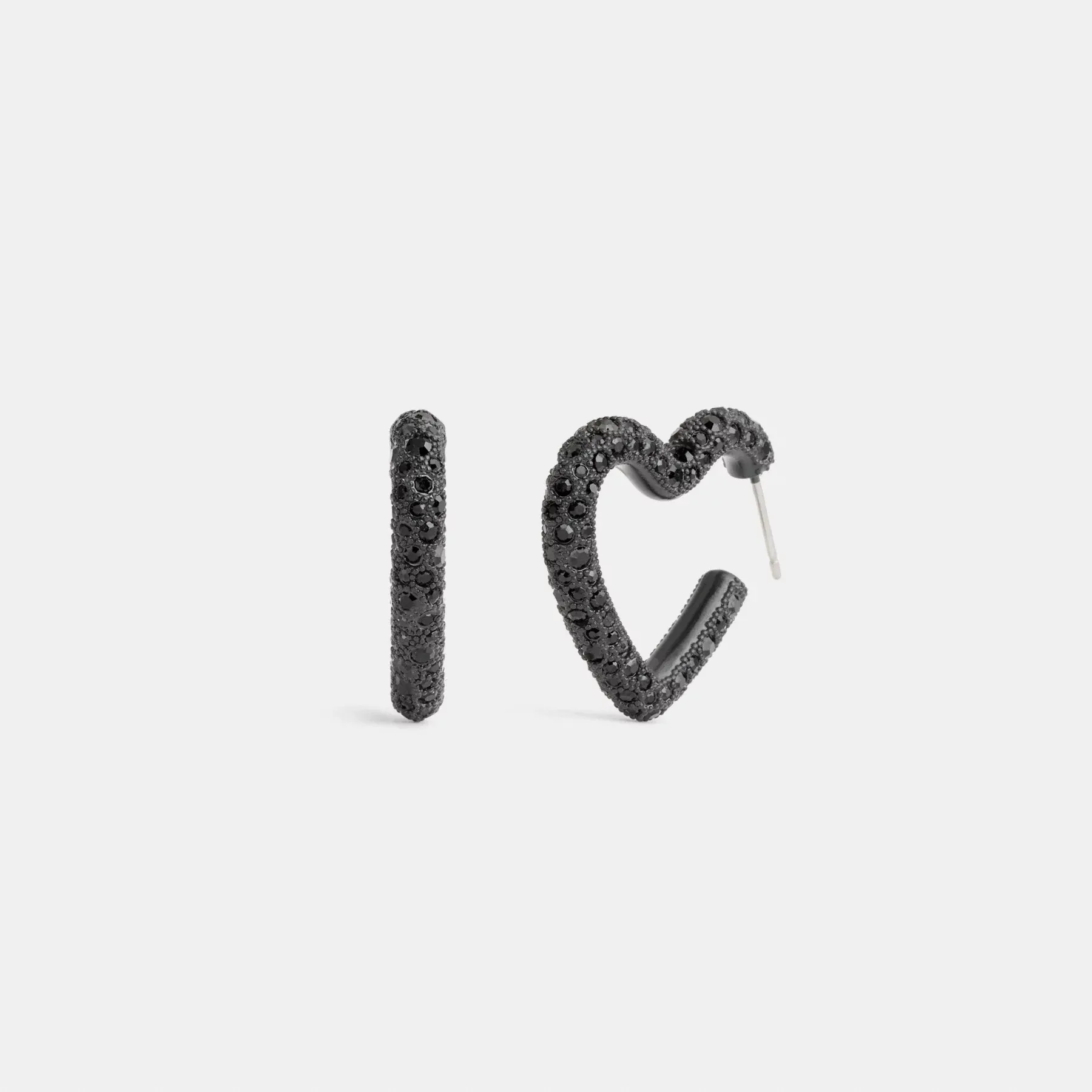 Pavé Heart Hoop Earrings Black