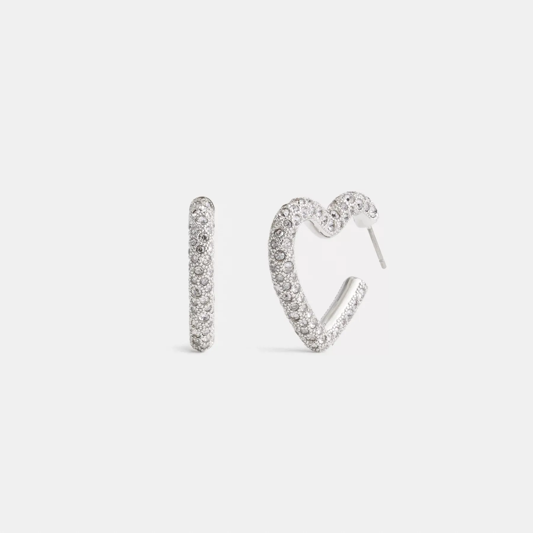 Pavé Heart Hoop Earrings Silver