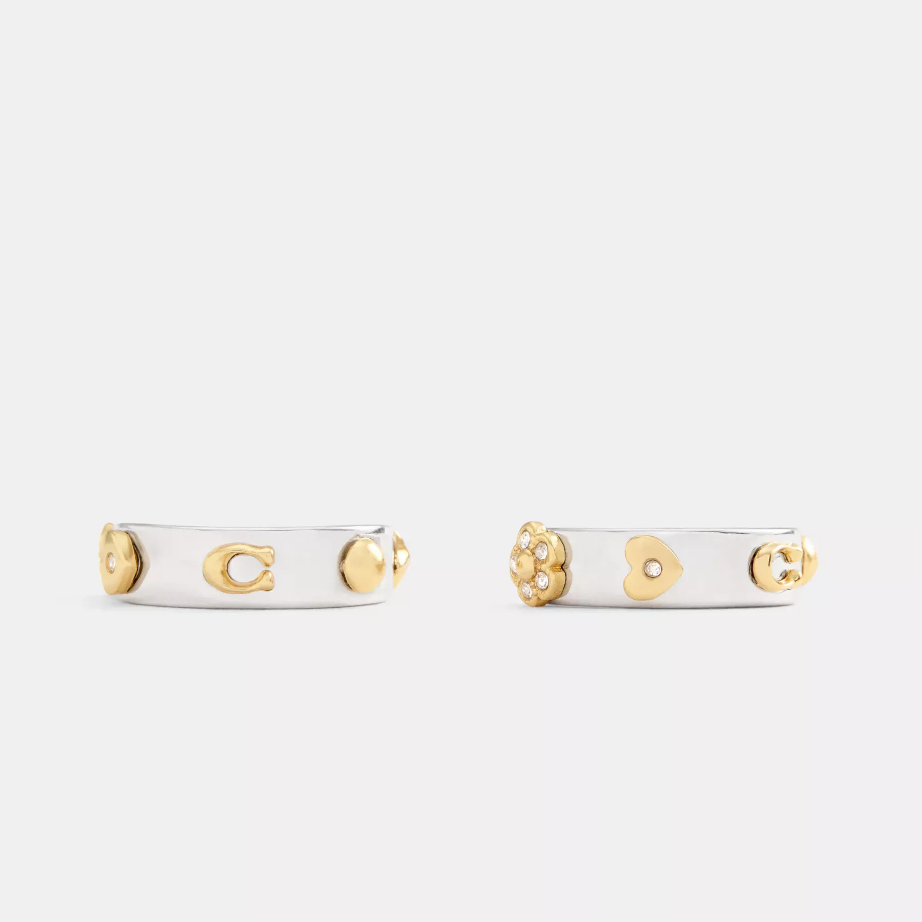 Pavé Tea Rose And Heart Hoop Earrings Gold/Silver