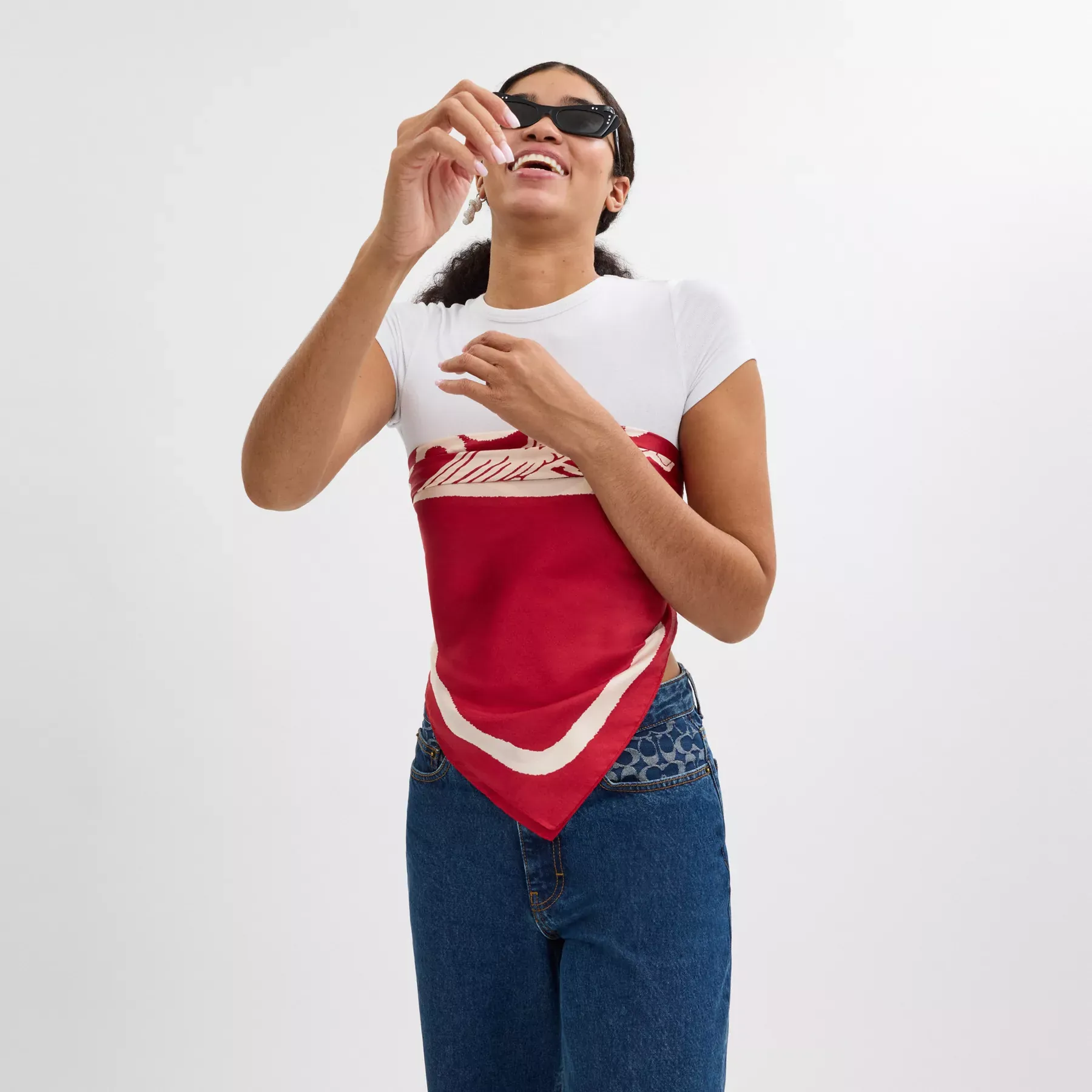 Pegasus Print Silk Square Scarf Red/Chalk