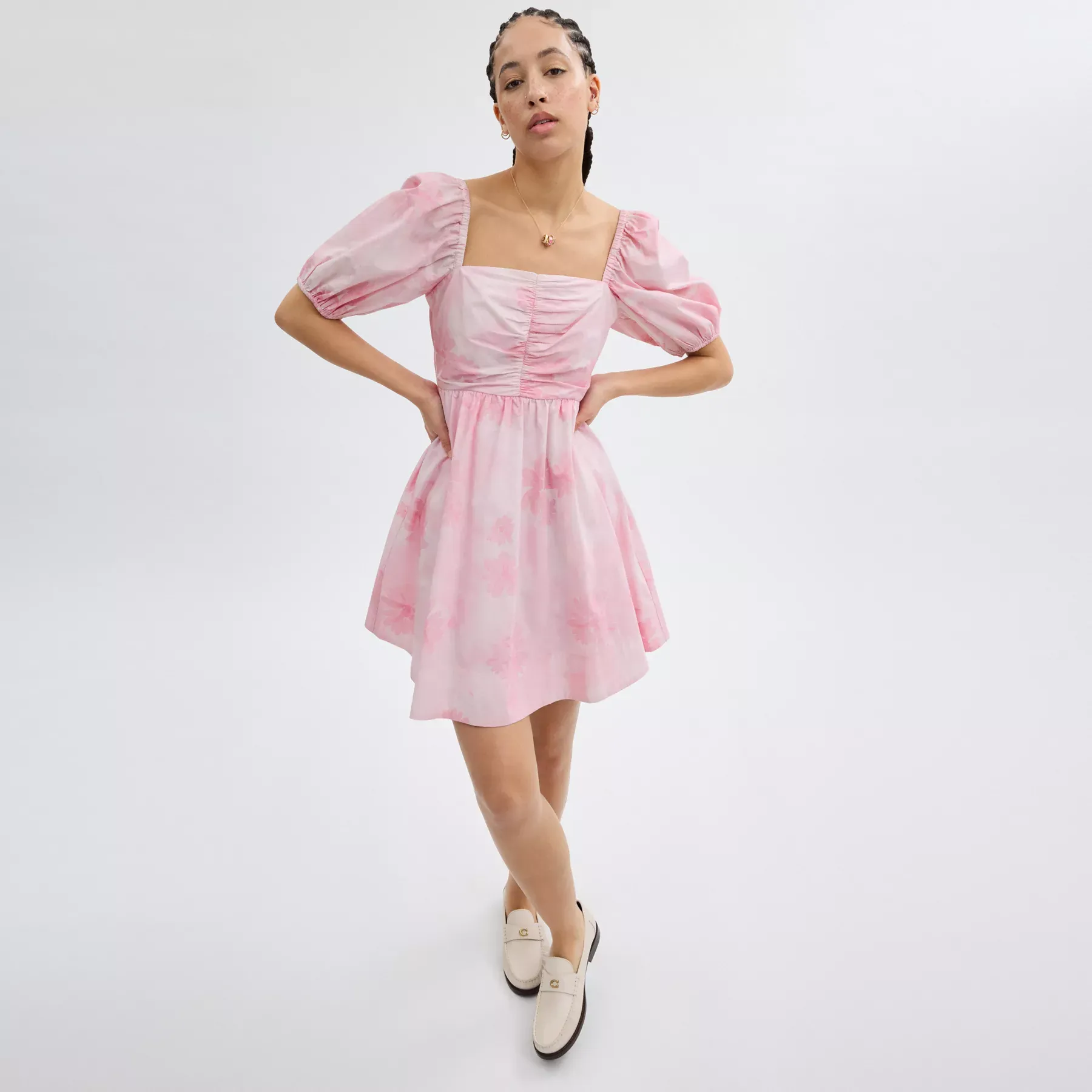 Puff Sleeve Mini Dress Pink