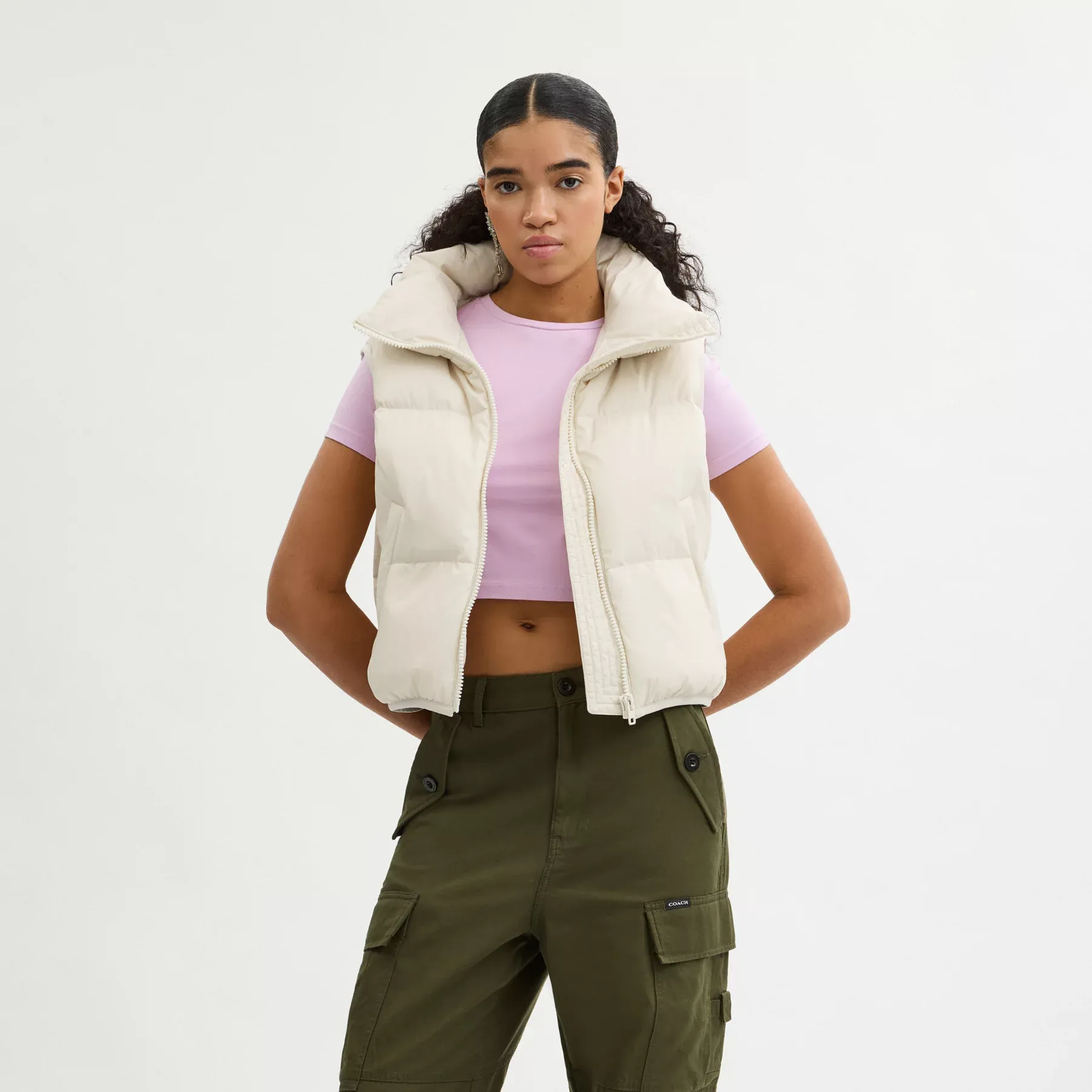 Puffer Vest In Recycled Polyamide Cream