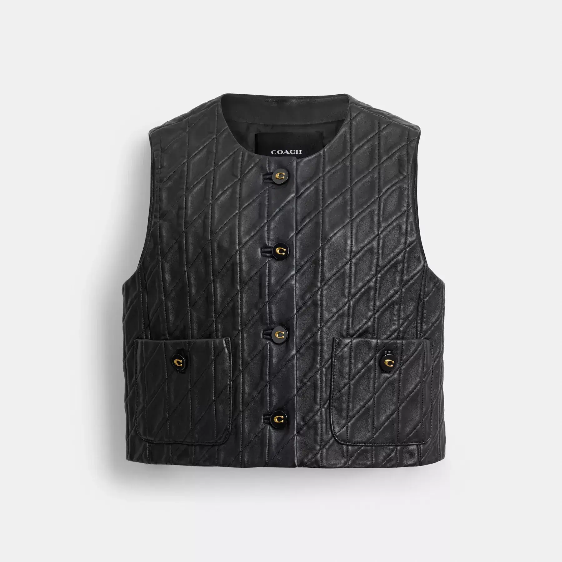 Quilted Leather Vest Black
